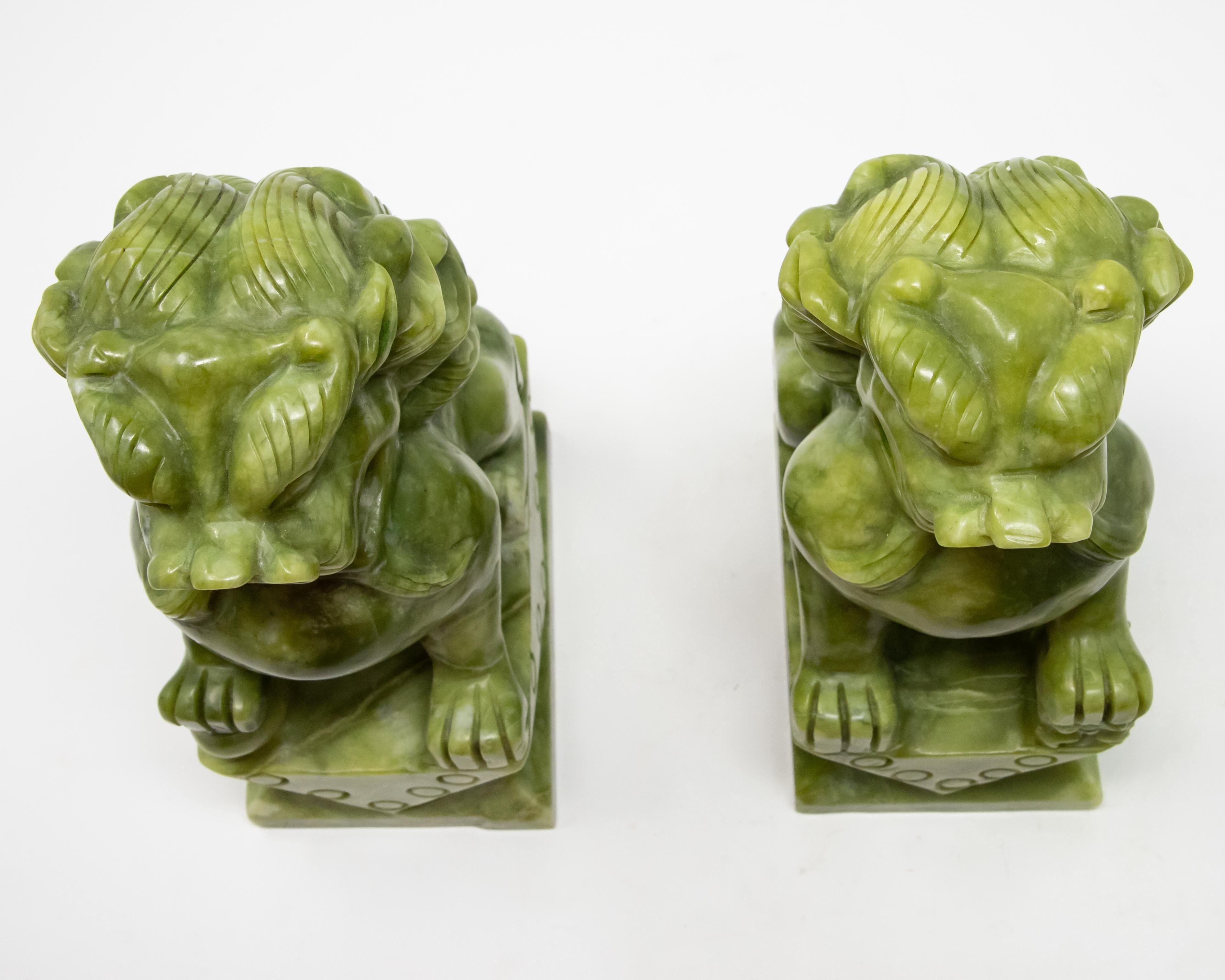 Chinese Carved Serpentine Stone Guardian Lions For Sale 4