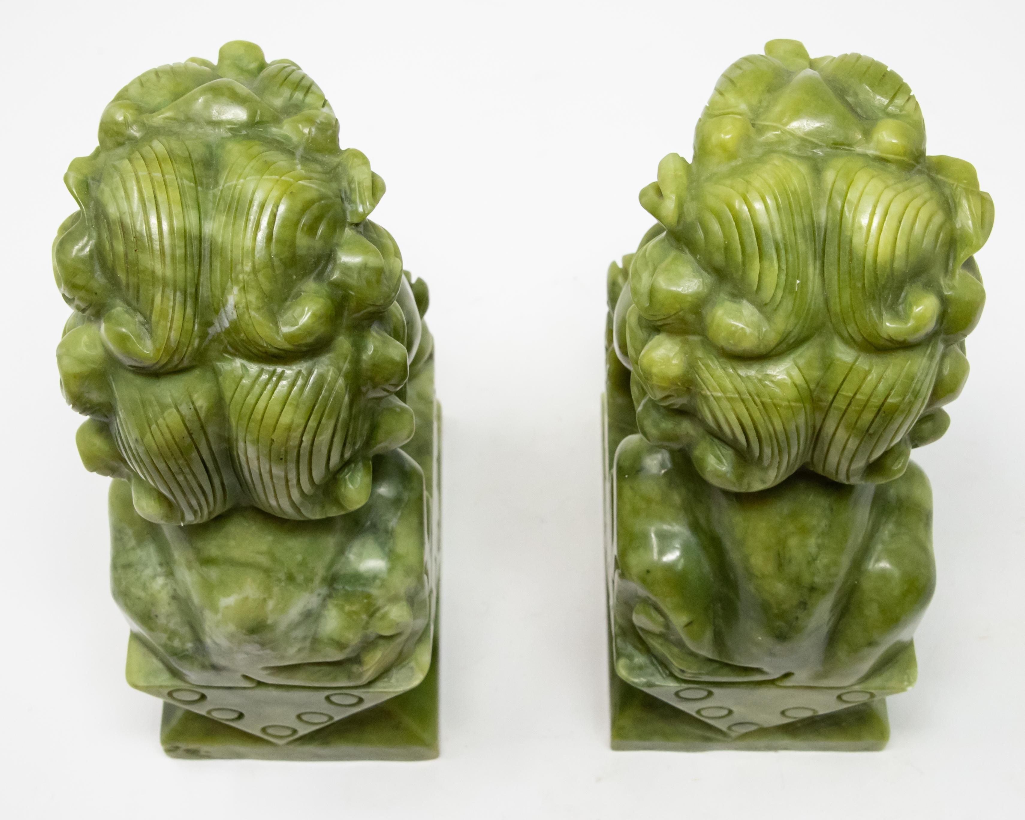 Chinese Carved Serpentine Stone Guardian Lions For Sale 5