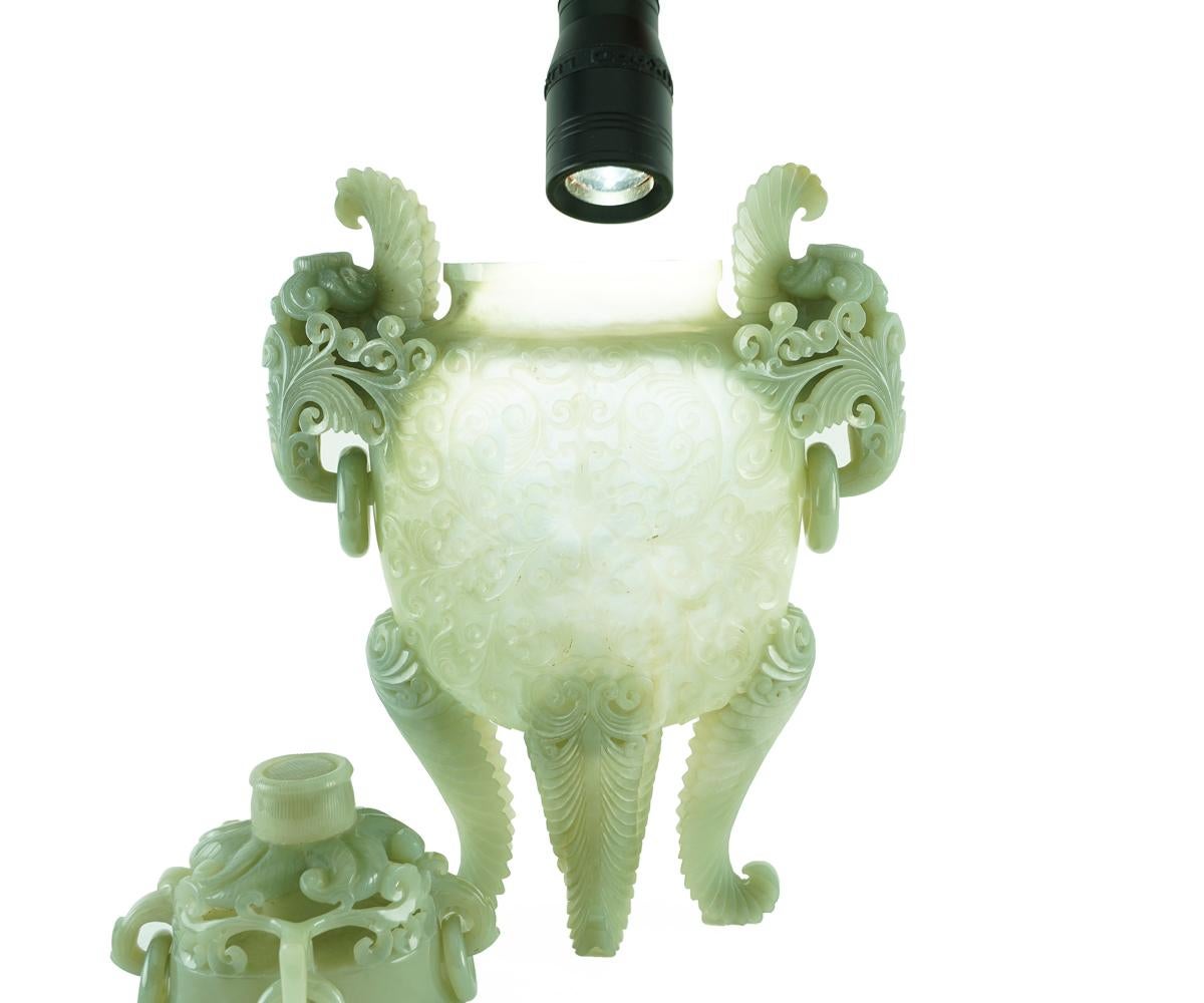 Chinese Export Chinese Carved Jade Urn with Lid