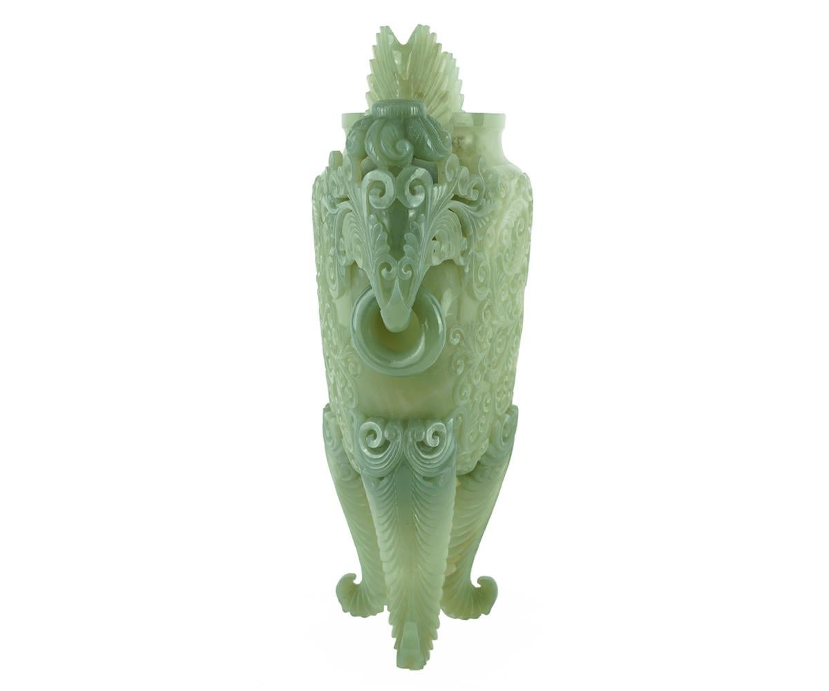 20th Century Chinese Carved Jade Urn with Lid