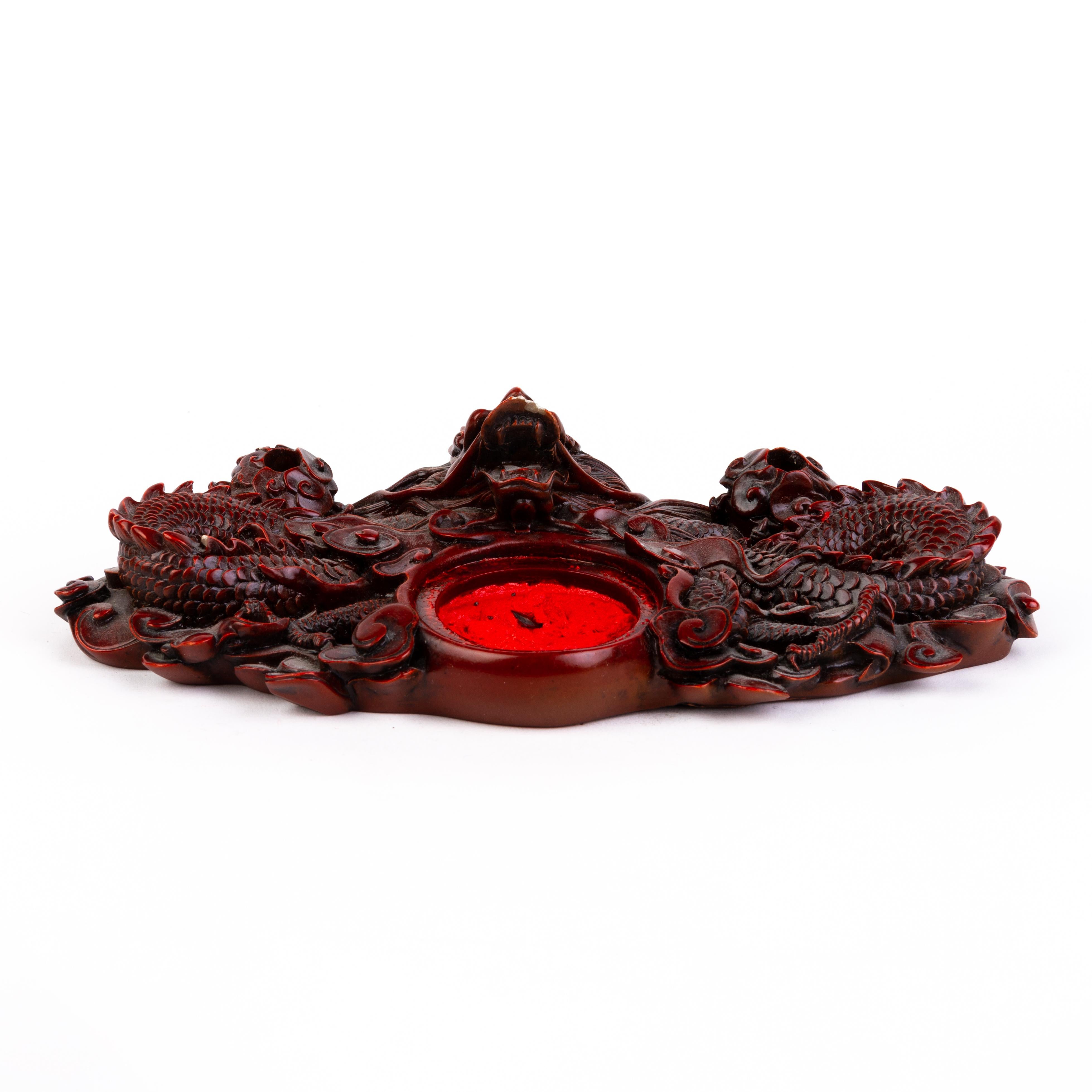 Chinese Carved Lacquered Horned Dragon Ink Desk Stand Sculpture  For Sale 2