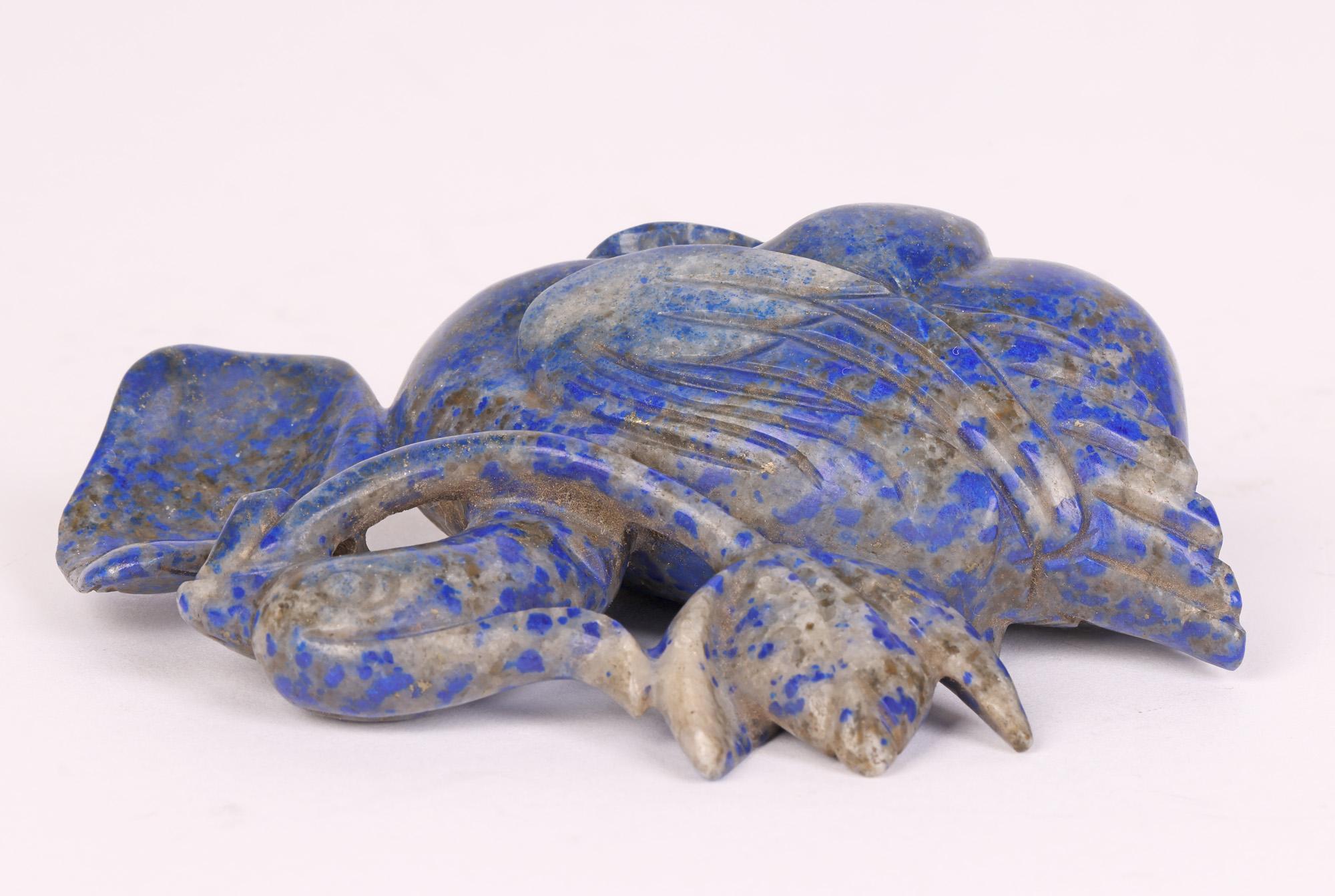 Chinese Carved Lapis Lazuli Duck and Lotus Flower Figure   For Sale 2