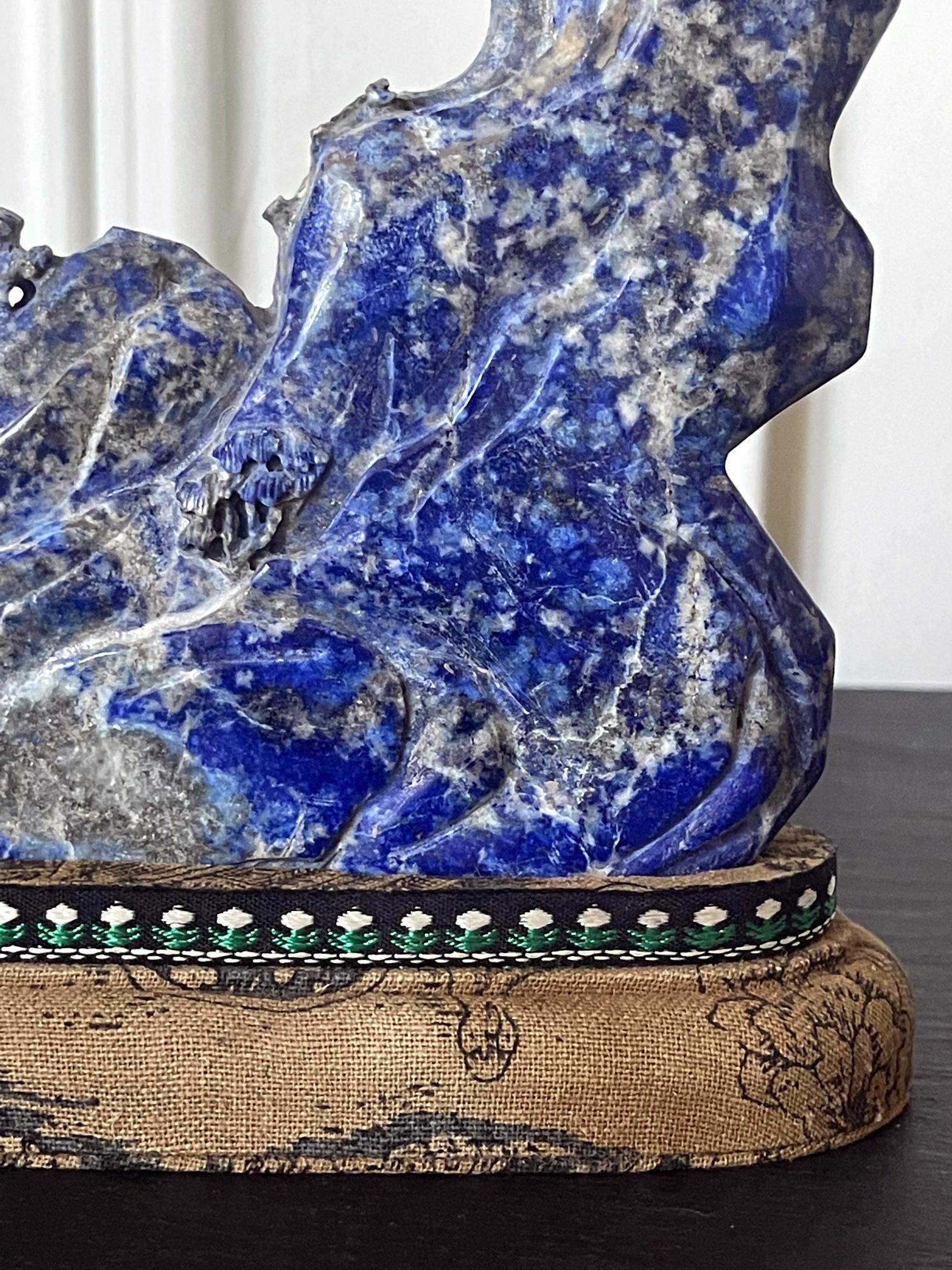 19th Century Chinese Carved Lapis Lazuli Scholar Stone For Sale