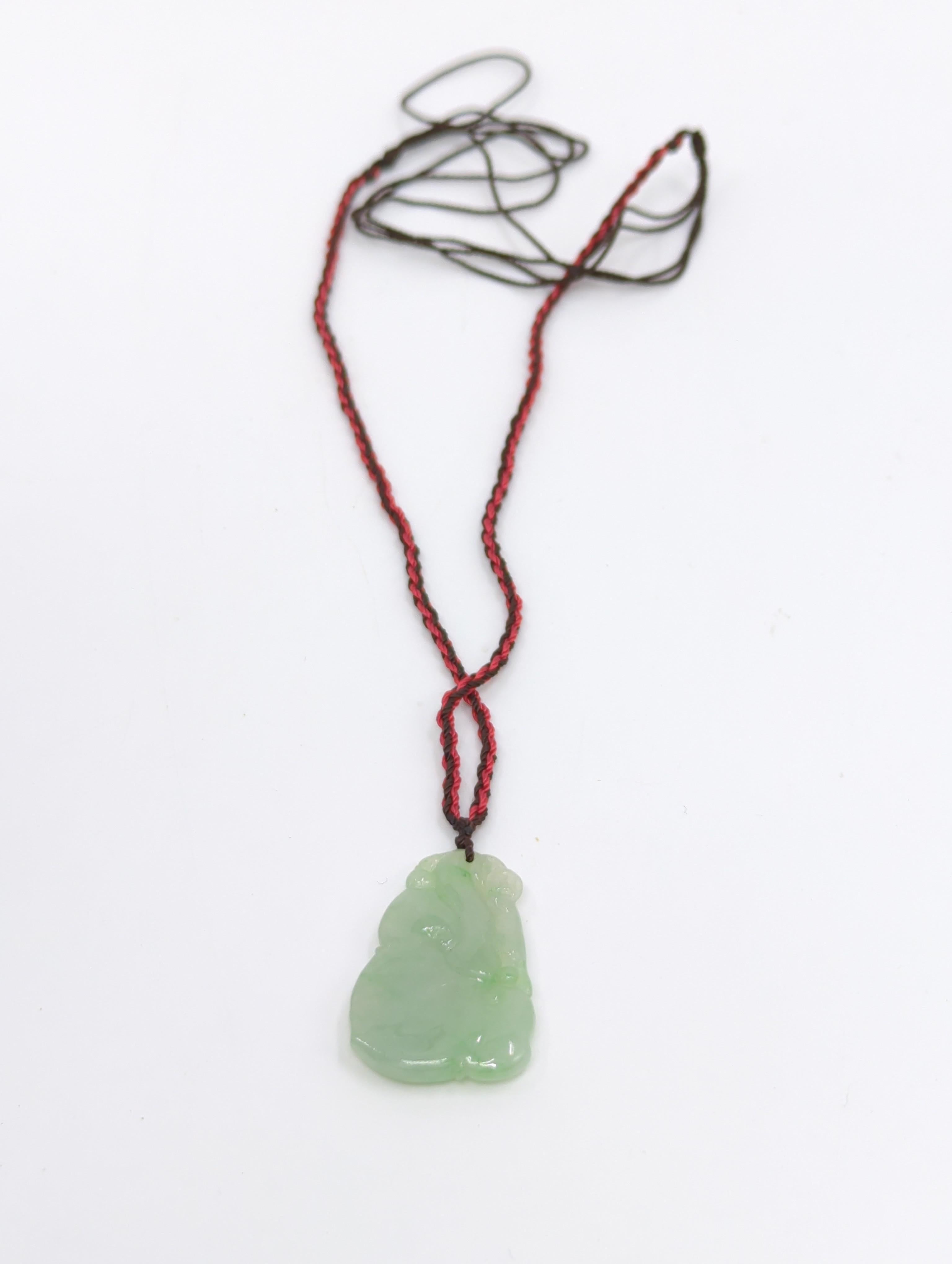 Women's or Men's Chinese Carved Light Green Ruyi Jadeite Pendant Necklace A-Grade 18-24