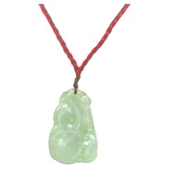 Vintage Chinese Carved Light Green Ruyi Jadeite Pendant Necklace A-Grade 18-24"