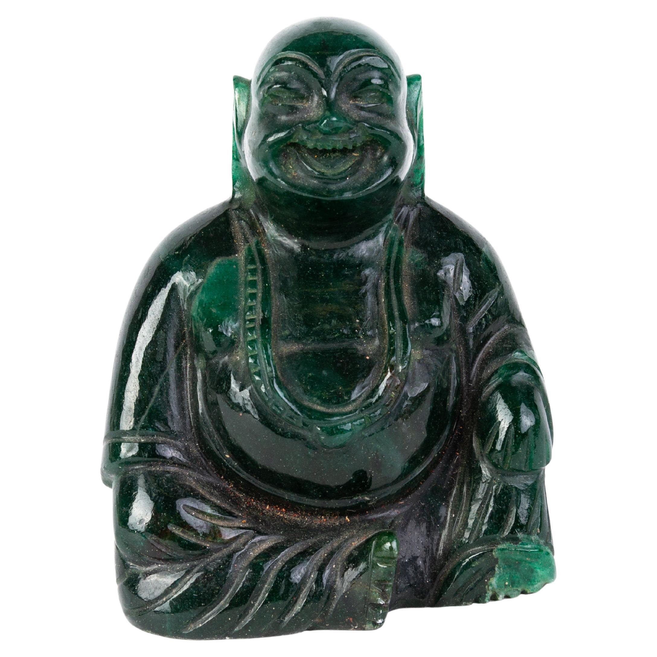 Chinesische geschnitzte Malachit-Buddha-Skulptur aus dem 19. Jahrhundert Qing