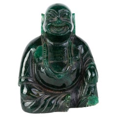 Chinesische geschnitzte Malachit-Buddha-Skulptur aus dem 19. Jahrhundert Qing
