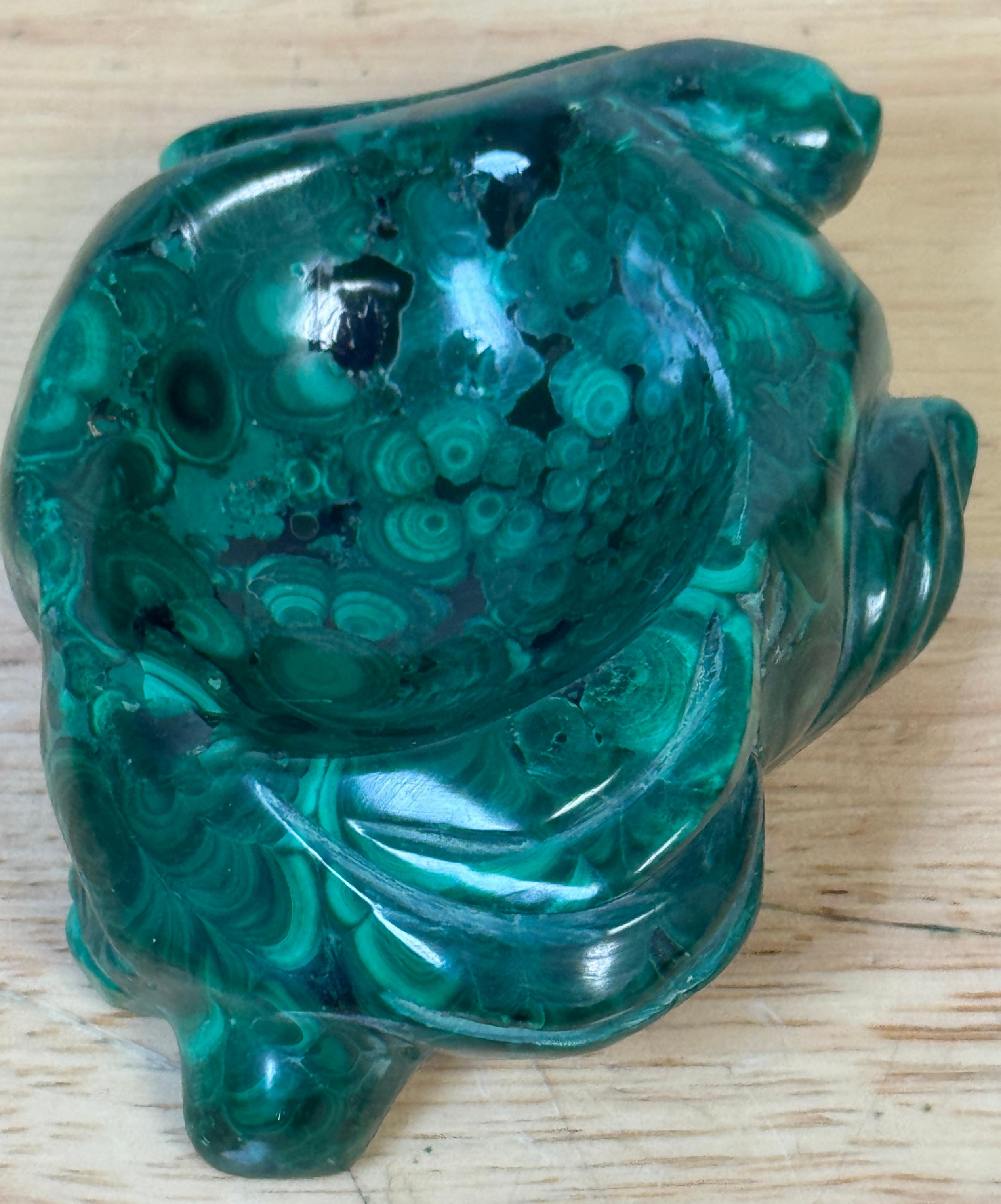 Hand-Carved Chinese Carved Malachite Scholar’s Brush Washer in the Form of a Lotus Leaf For Sale