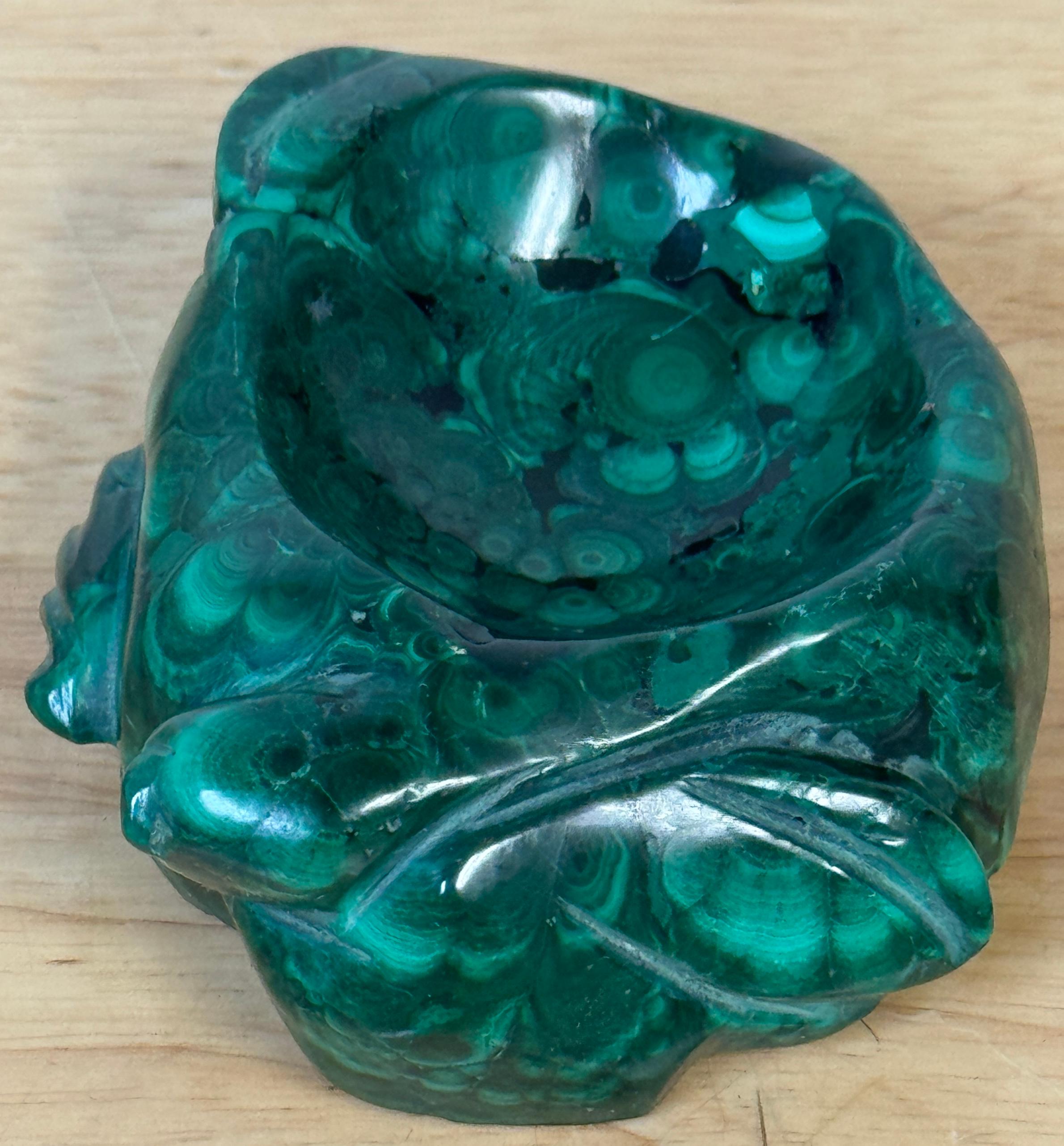 20th Century Chinese Carved Malachite Scholar’s Brush Washer in the Form of a Lotus Leaf For Sale