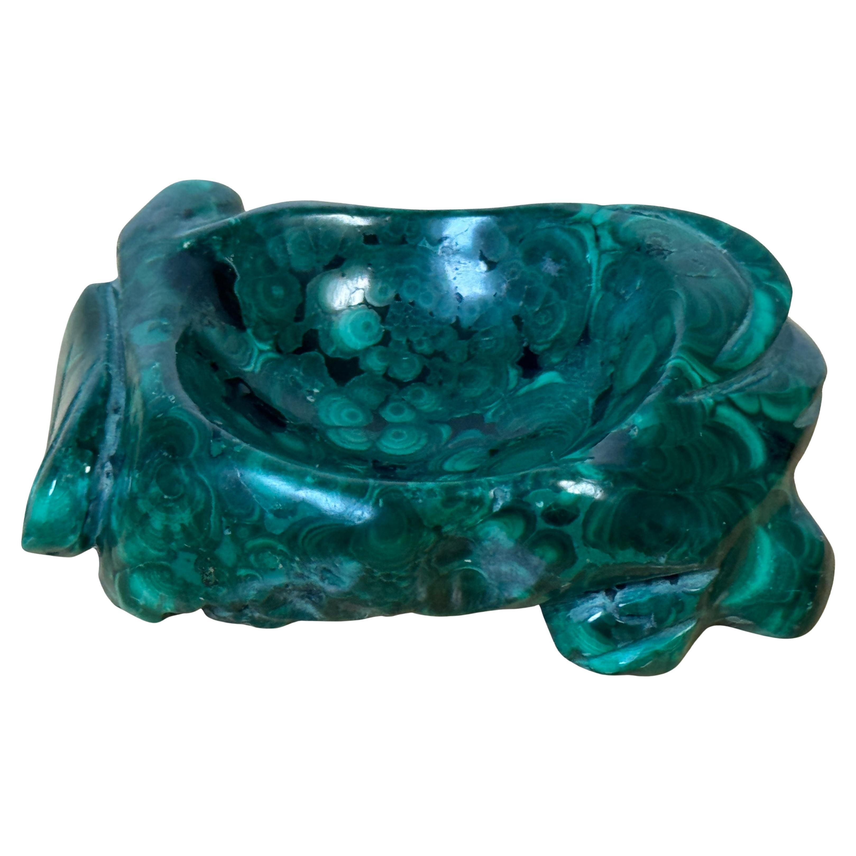 Chinese Carved Malachite Scholar’s Brush Washer in the Form of a Lotus Leaf For Sale