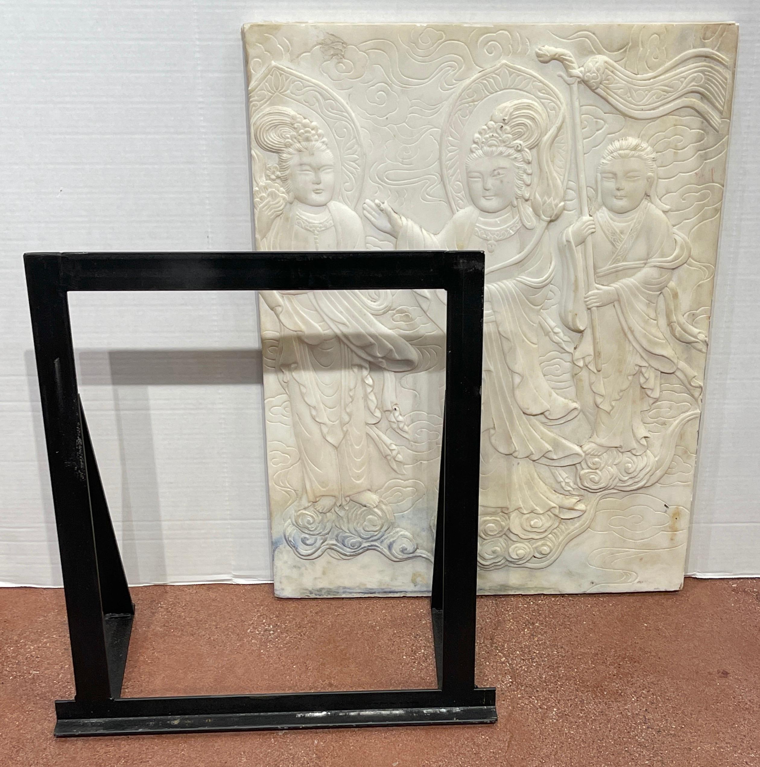 Chinese Carved Marble Plaque of Three Deities For Sale 5