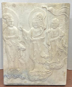 Chinese Carved Marble Plaque of Three Deities
