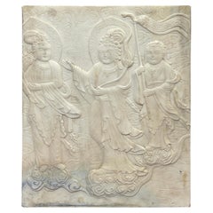 Chinese Carved Marble Plaque of Three Deities