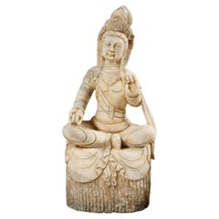 Chinesisch geschnitzt Marmor sitzende Guanyin