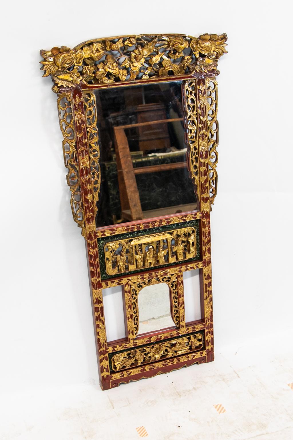Late 19th Century Chinese Carved Mirror For Sale