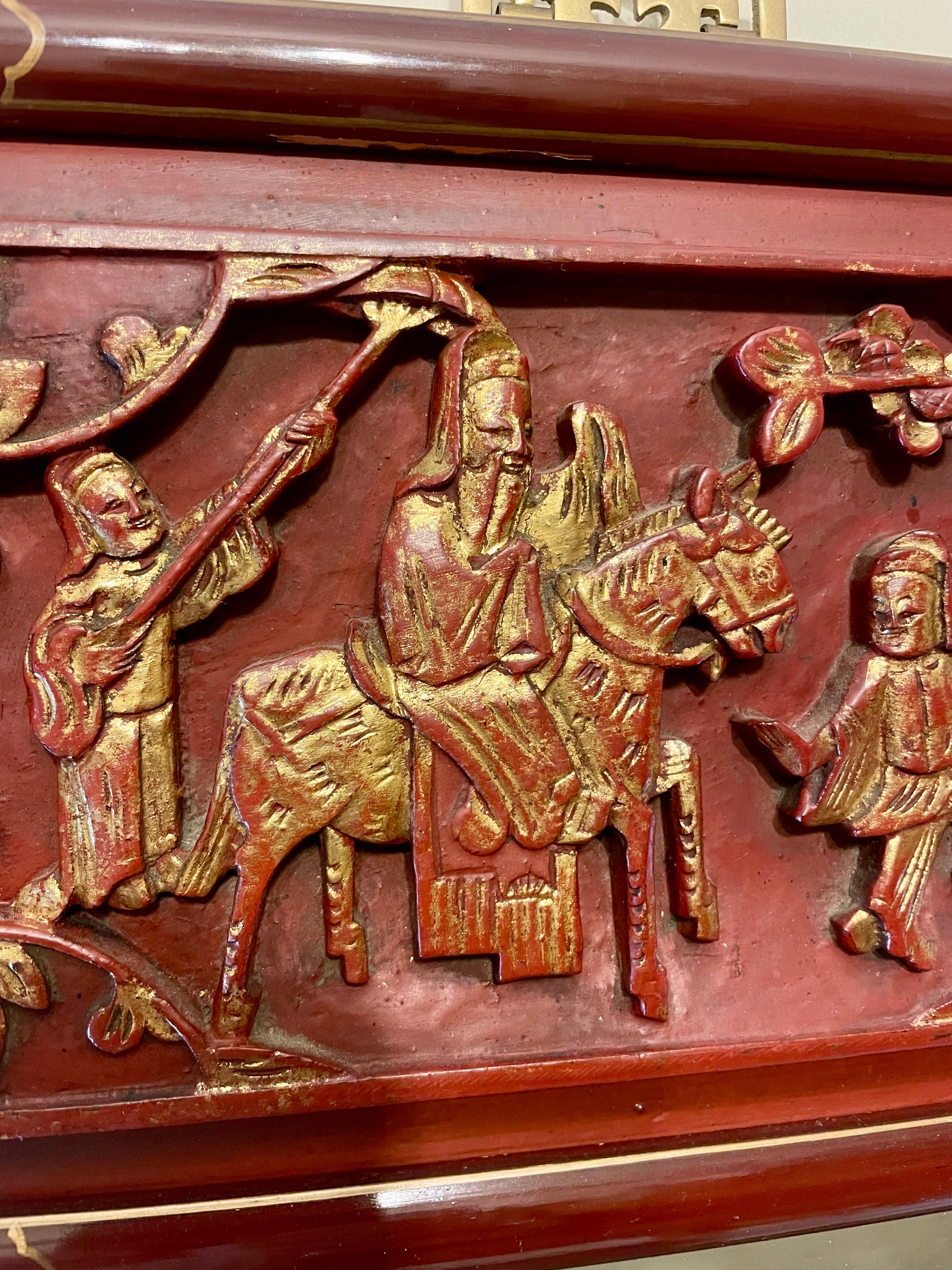 Chinese Carved Panel Gilt  Beveled Mirror 3