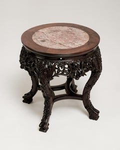 Chinese Carved Pedestal Table With Marble Top