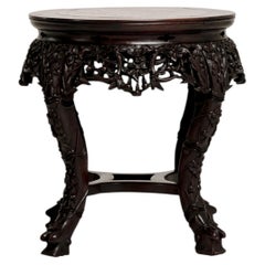 Chinese Carved Pedestal Table With Marble Top