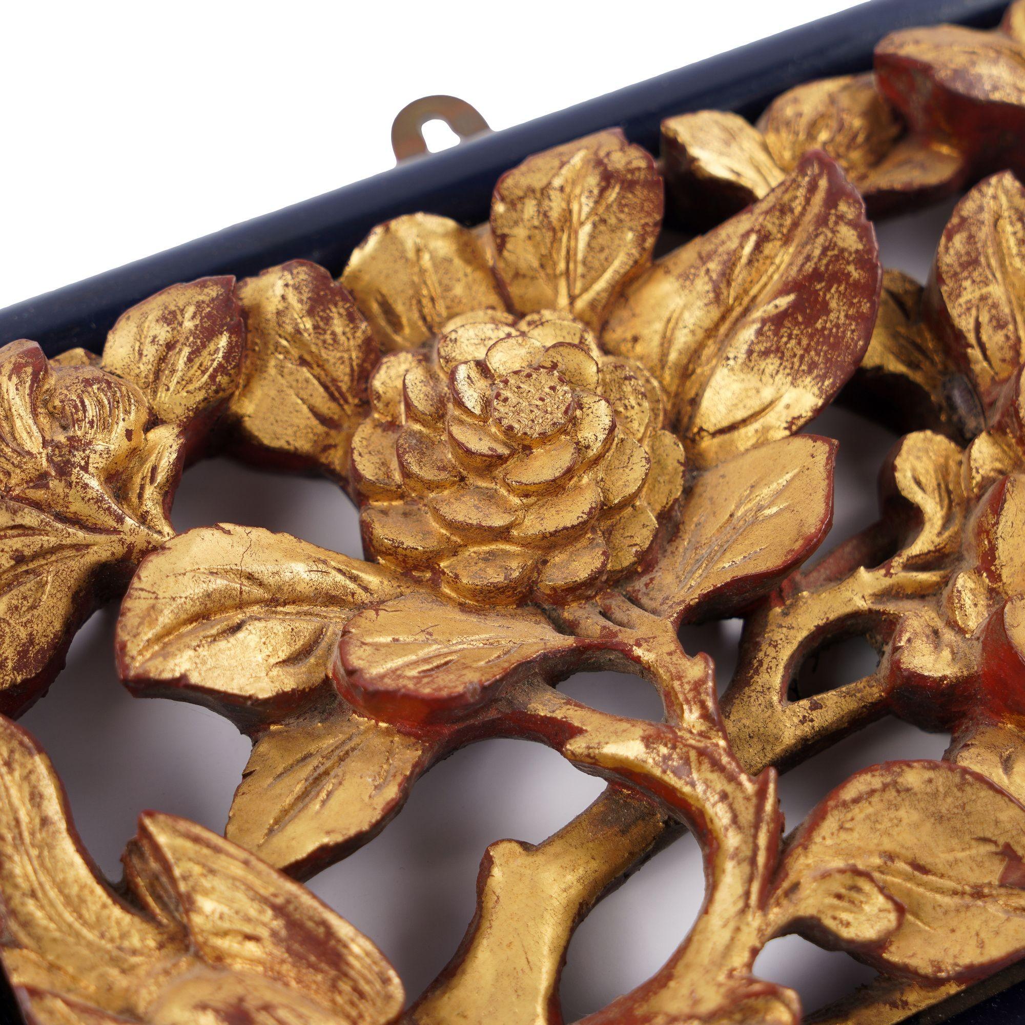 Giltwood Chinese carved & pierced gilt wood plaque, c. 1800's For Sale