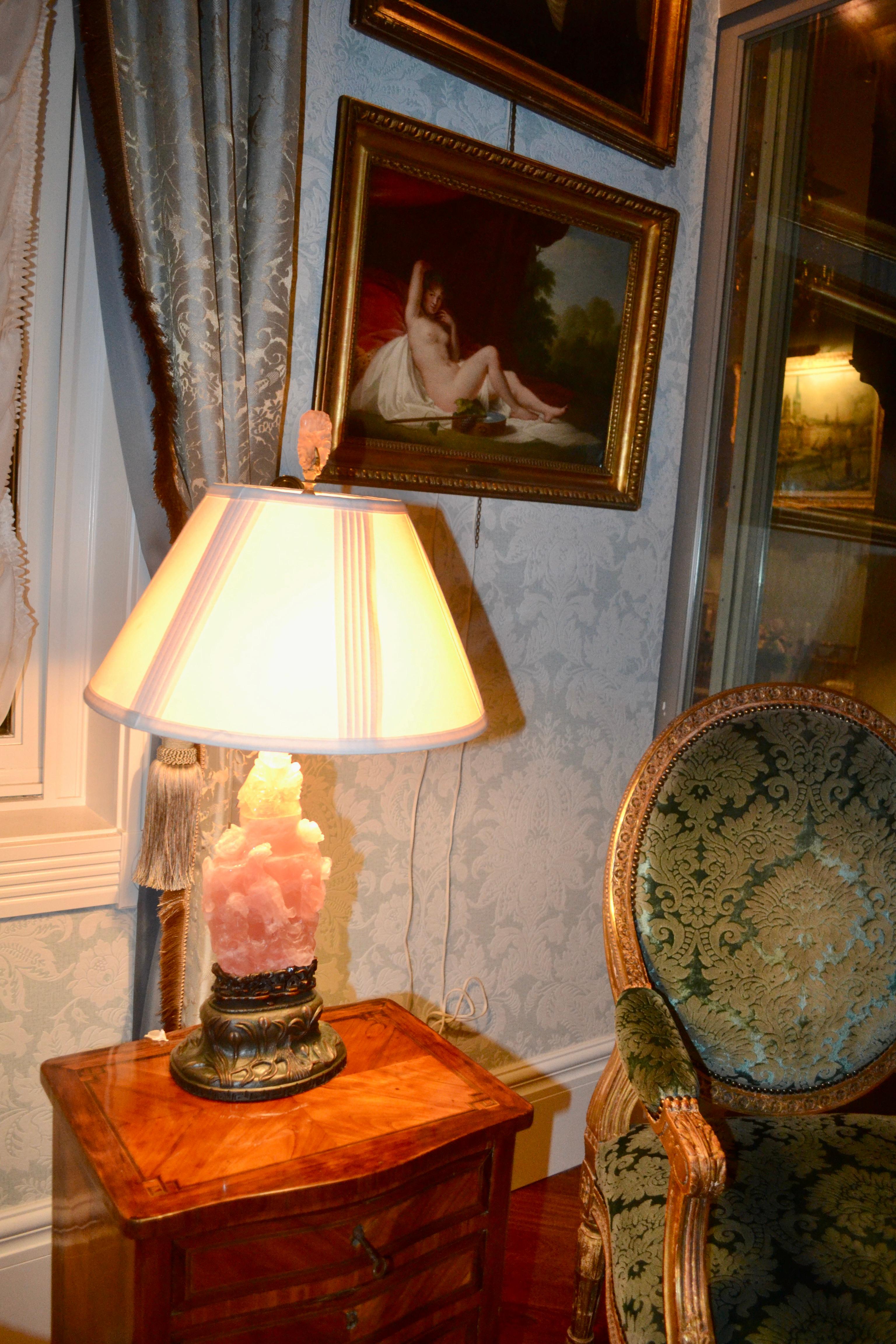 Mid-20th Century Chinese Carved Pink Fluorite 'Jadeite' Table Lamp