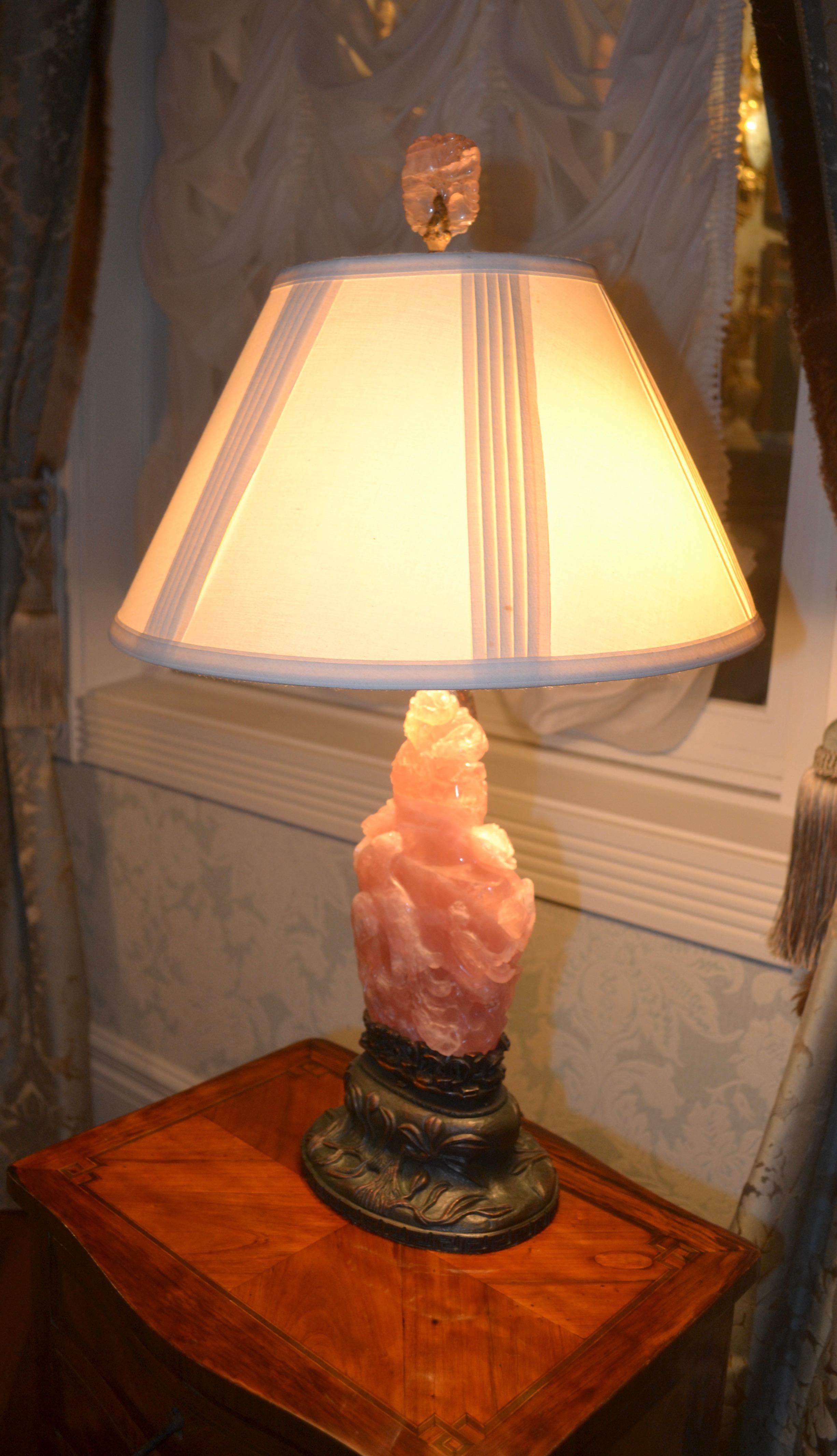 Chinese Carved Pink Fluorite 'Jadeite' Table Lamp 2