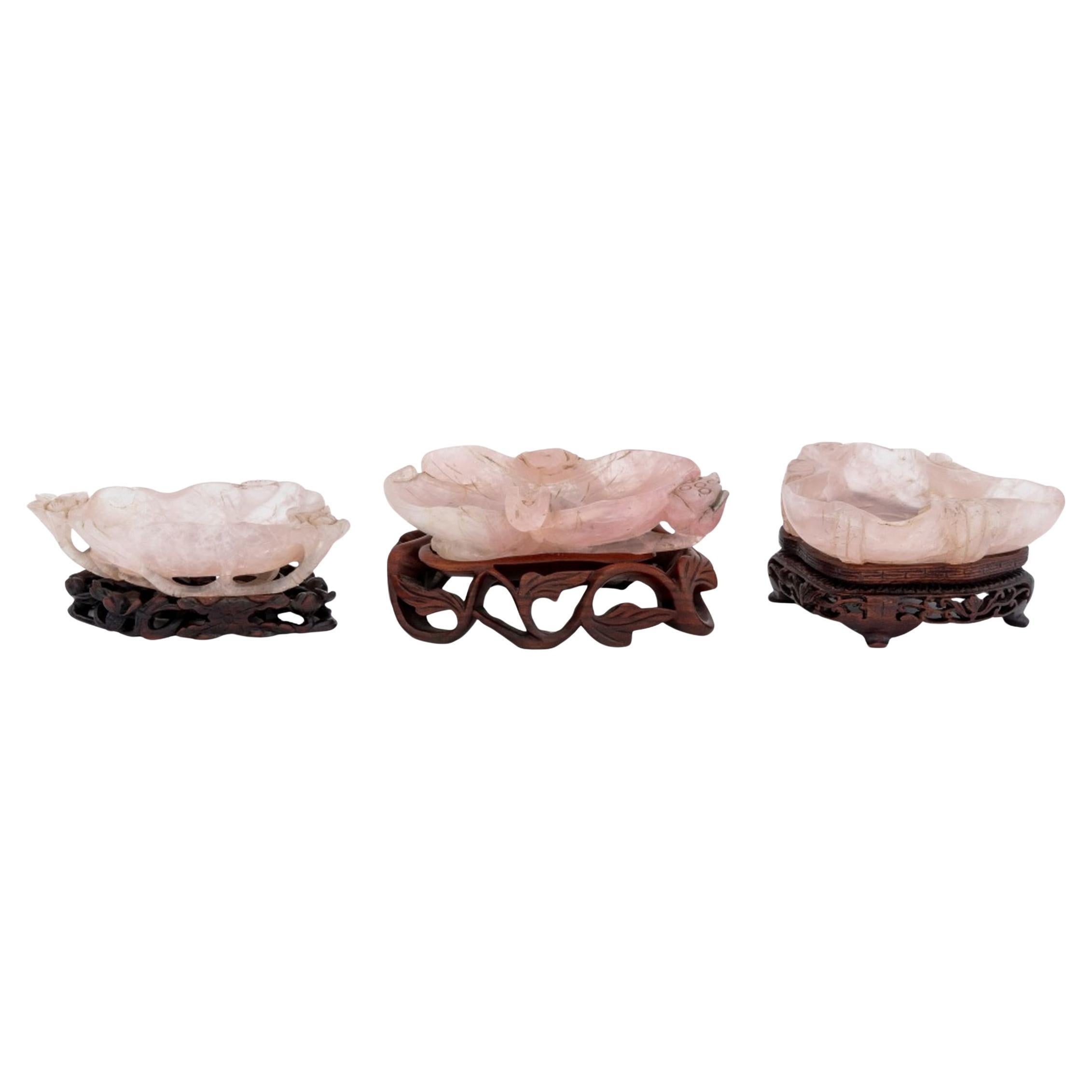 Chinese Carved Pink Rock Crystal Brush Washers, 3