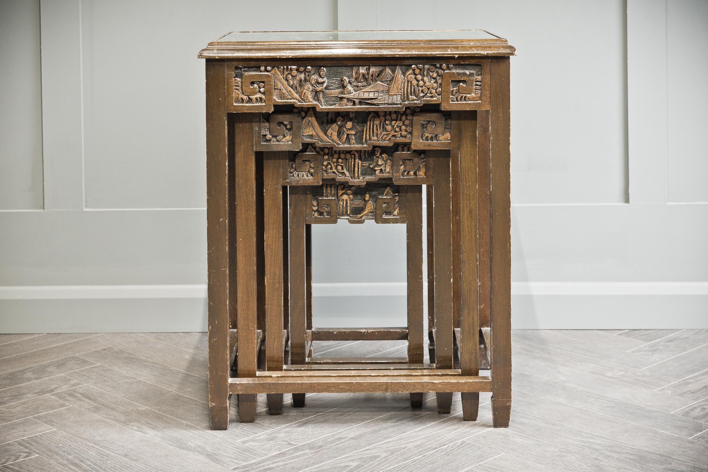 Chinese Carved Quadruple Nest of Tables For Sale 14