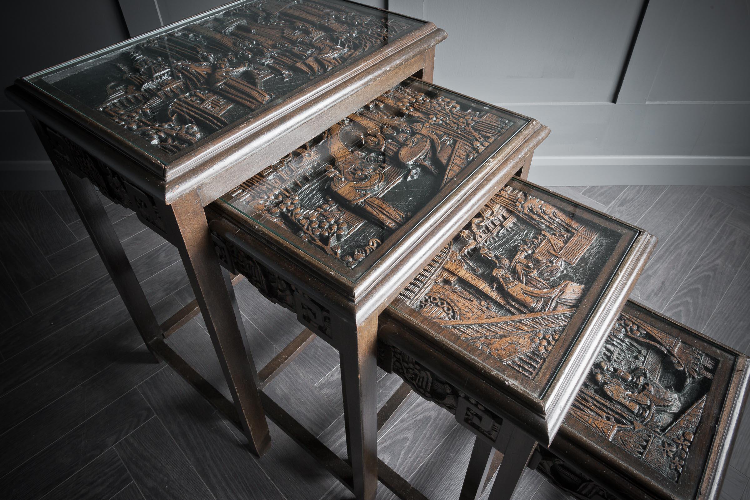 Chinese Carved Quadruple Nest of Tables In Good Condition For Sale In Alton, GB