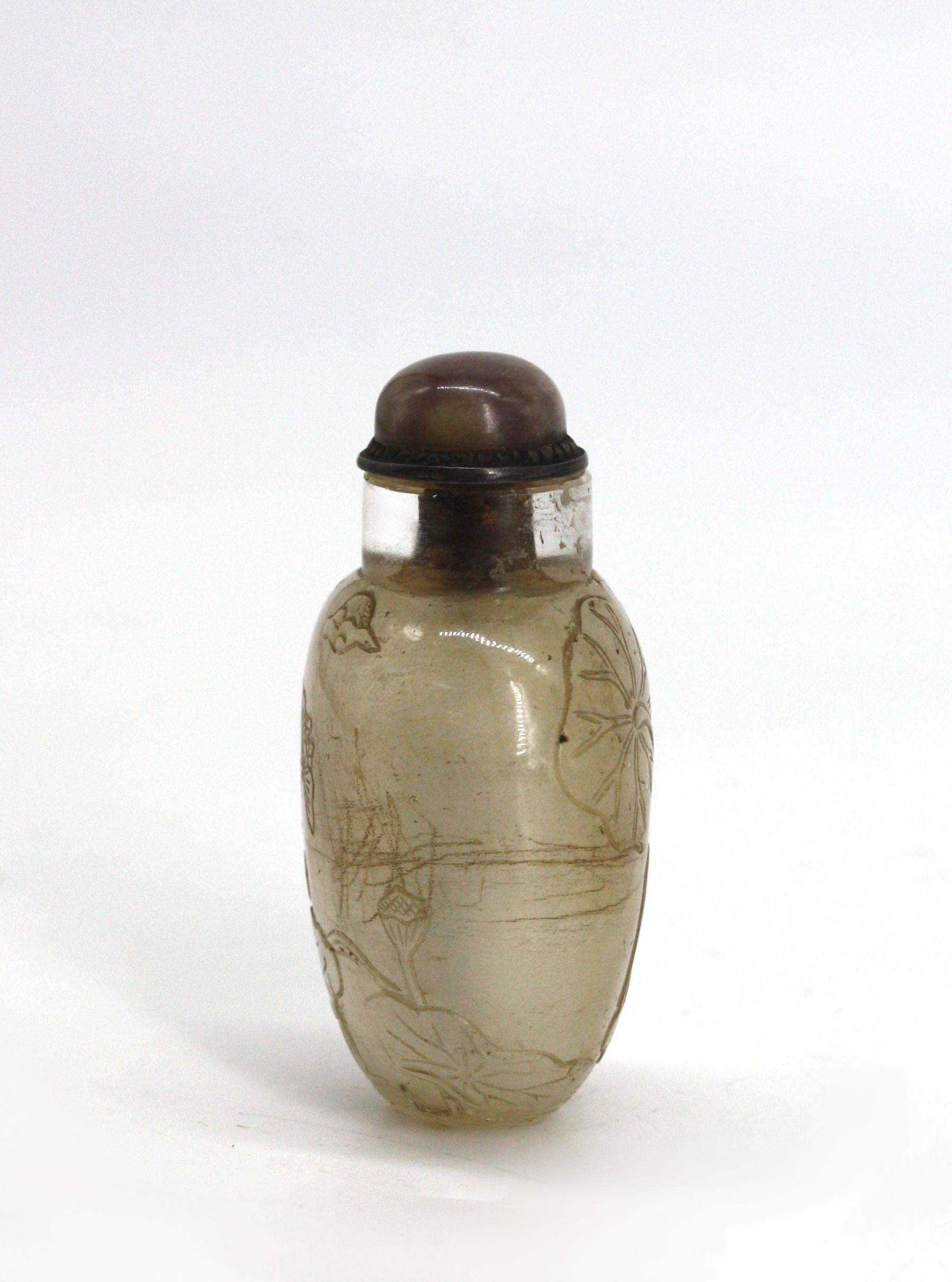 XX secolo Snuff bottle cinese in cristallo di rocca intagliato in vendita