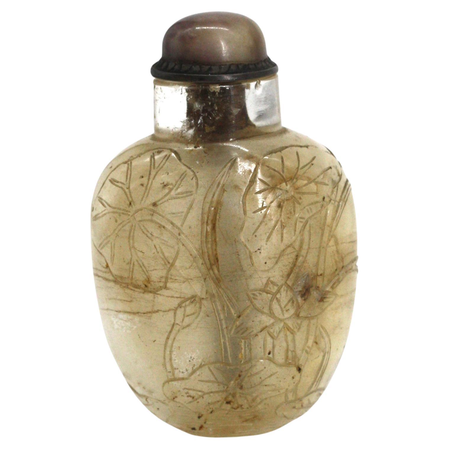 Chinese Carved Rock Crystal Snuff Bottle