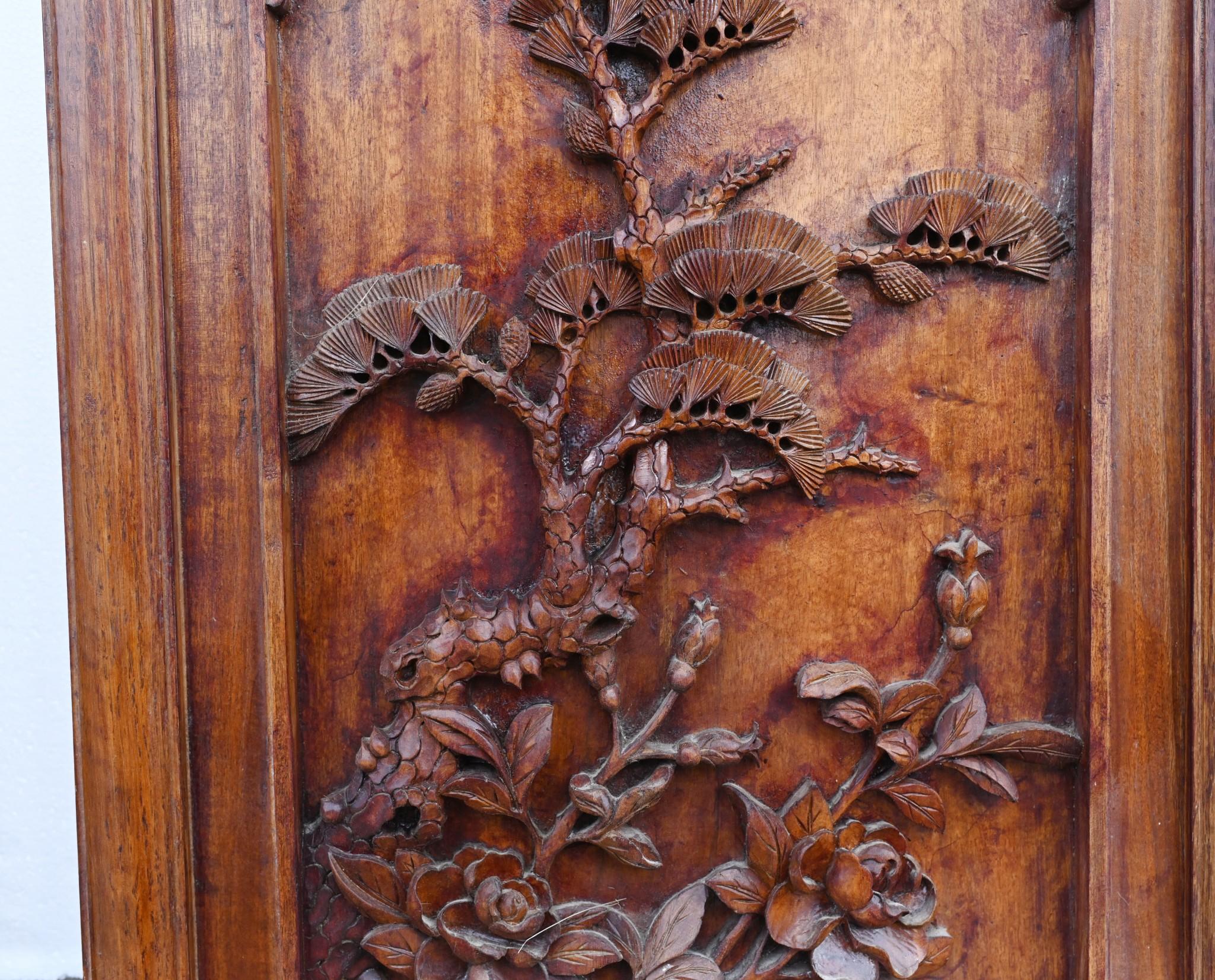 Chinese Carved Room Divider Screen Crane Bird Carvings Antique 1880 For Sale 10