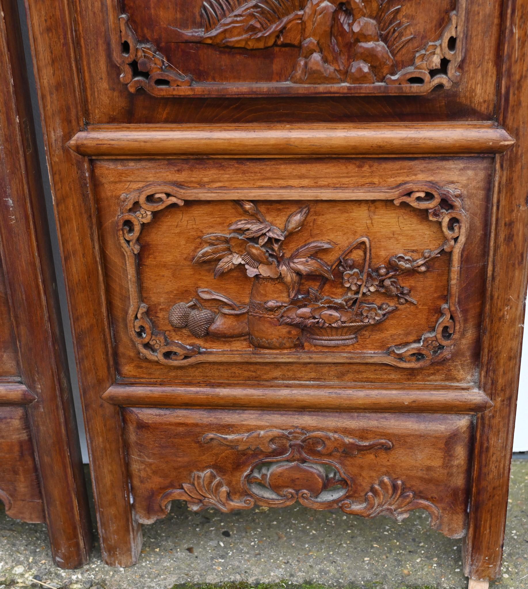 Chinese Carved Room Divider Screen Crane Bird Carvings Antique 1880 For Sale 11