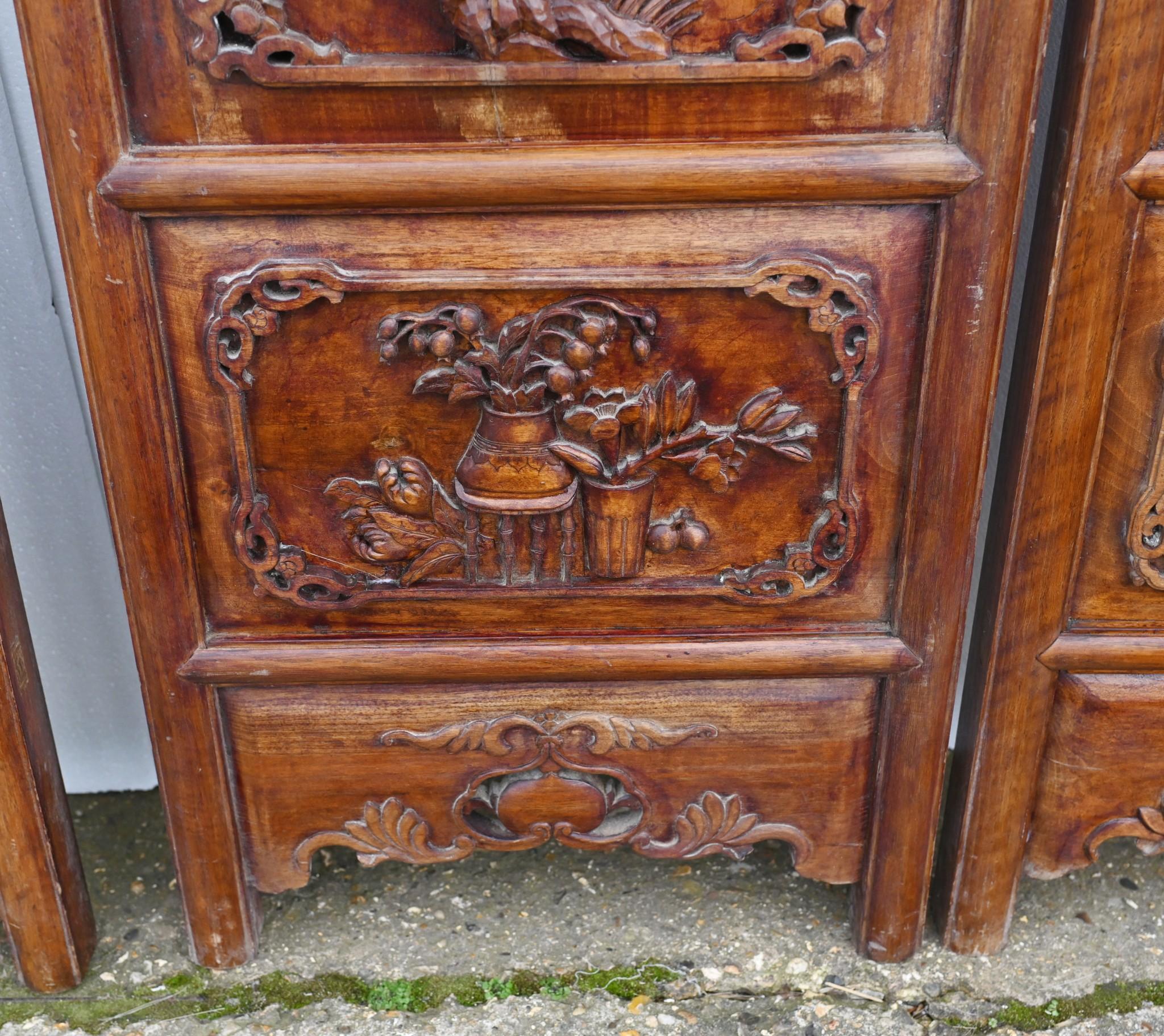 Chinese Carved Room Divider Screen Crane Bird Carvings Antique 1880 For Sale 13