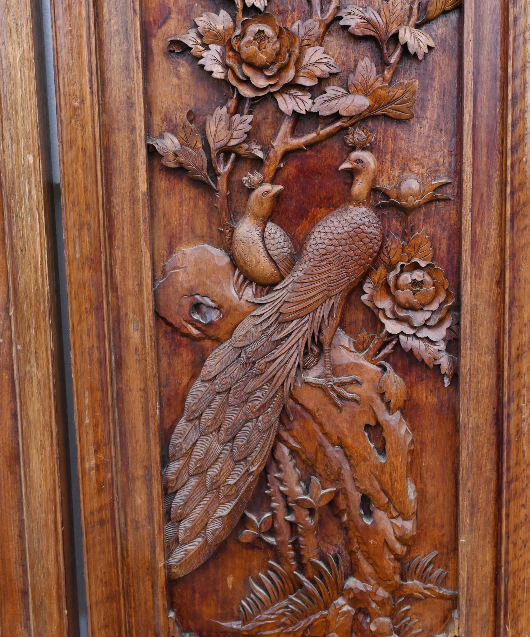 Chinese Carved Room Divider Screen Crane Bird Carvings Antique 1880 For Sale 14