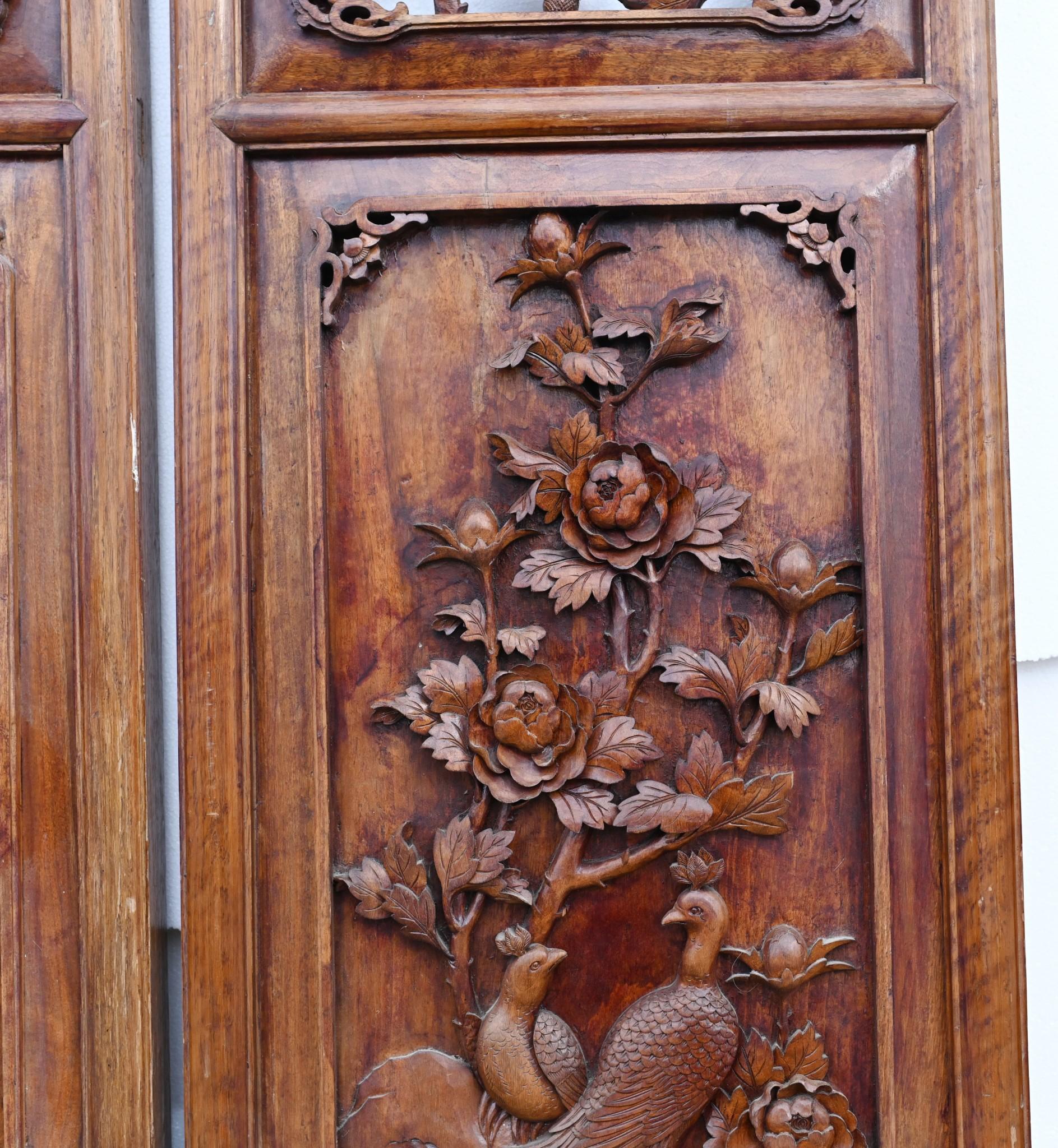 Chinese Carved Room Divider Screen Crane Bird Carvings Antique 1880 For Sale 15