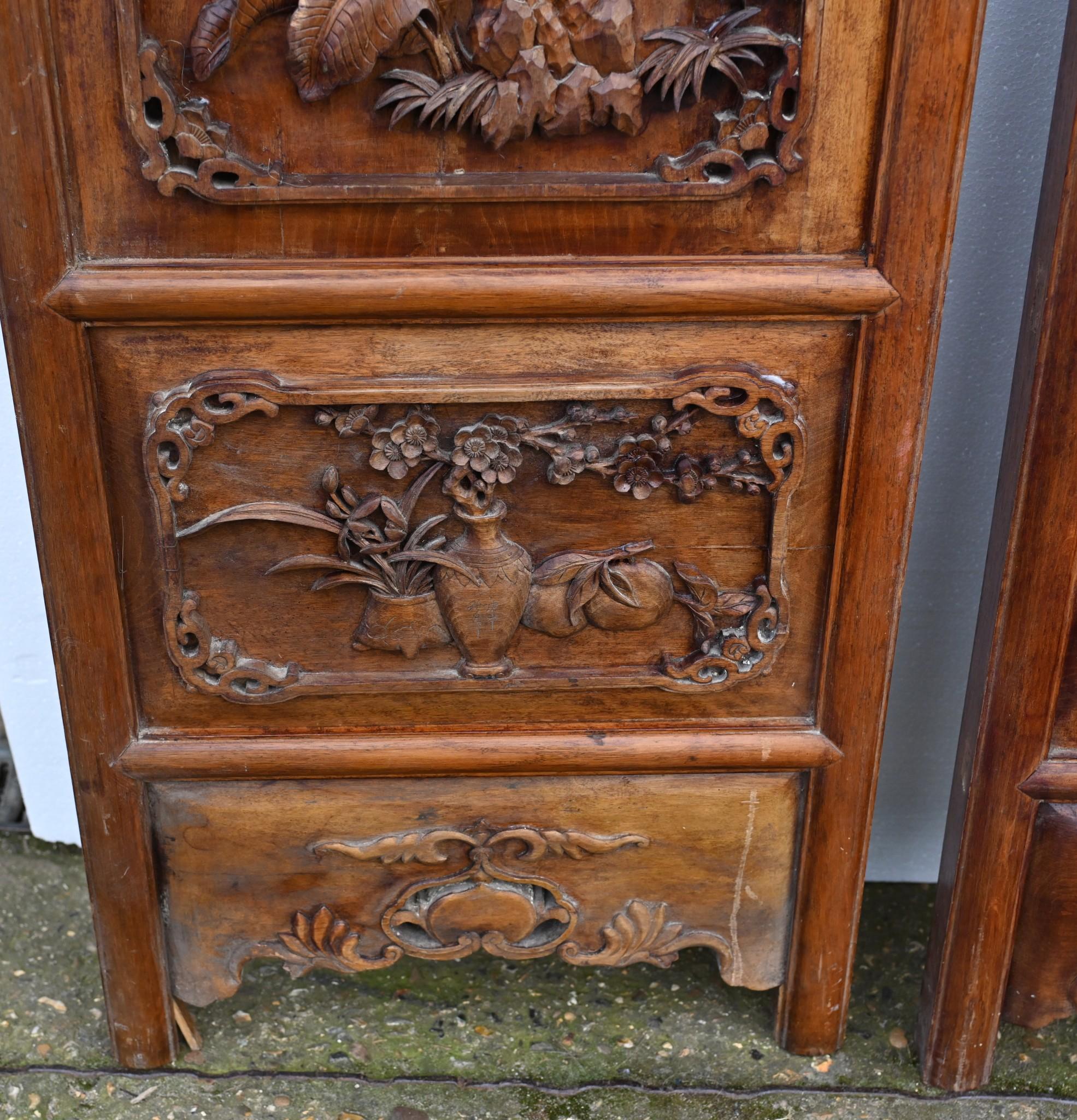Chinese Carved Room Divider Screen Crane Bird Carvings Antique 1880 For Sale 3