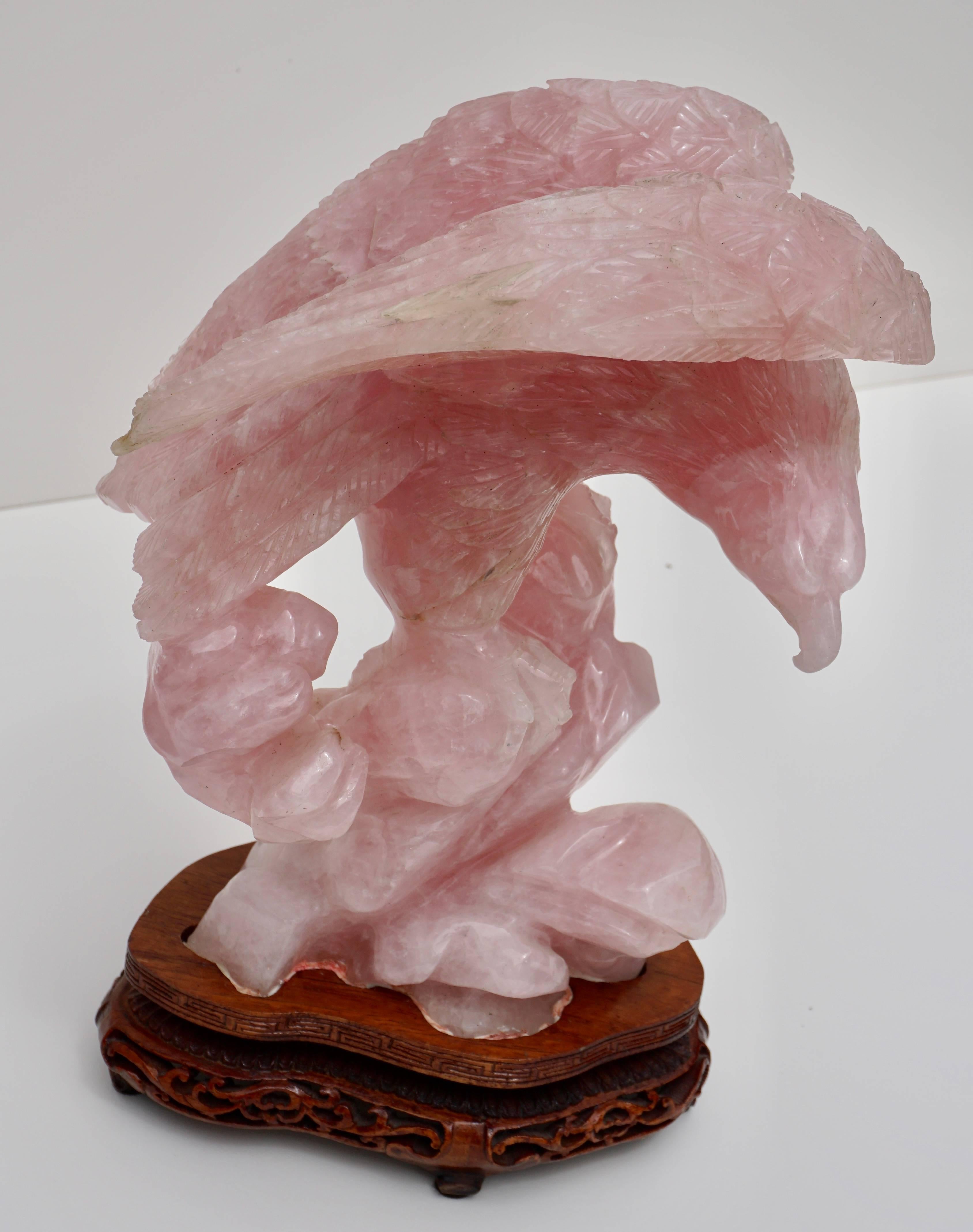 Large Chinese Carved Rose Quartz Eagle on Stand at 1stDibs rose
