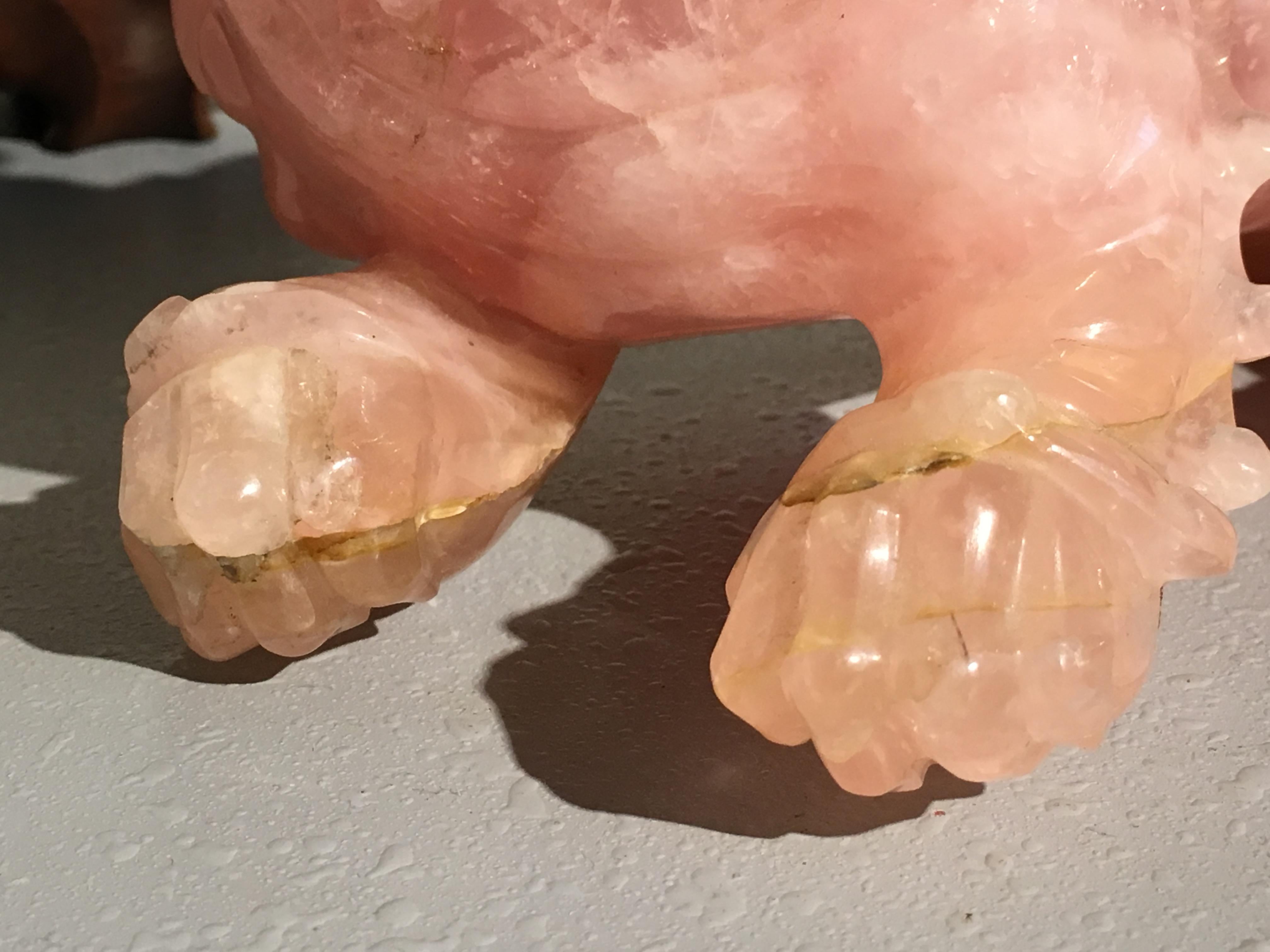 Chinese Carved Rose Quartz Foo Lion, Republic Period, China In Good Condition In Austin, TX