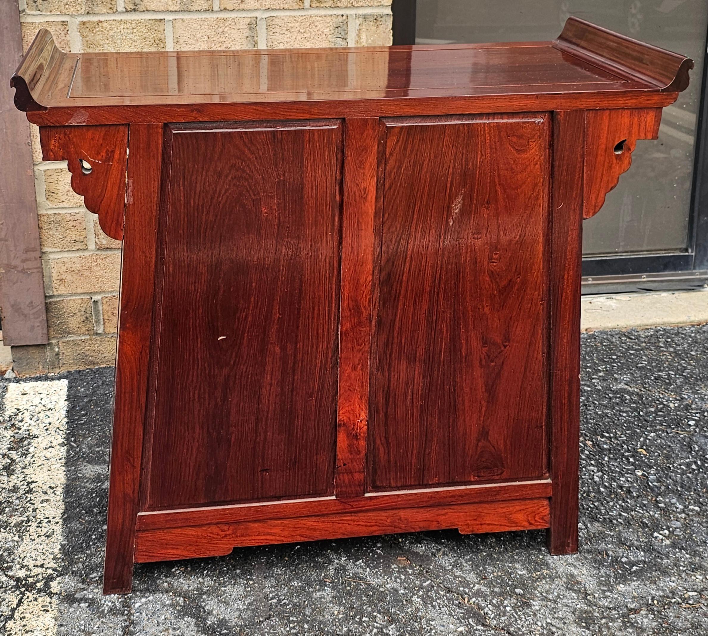 Chinese Carved Rosewood Altar Form Side Cabinet For Sale 4
