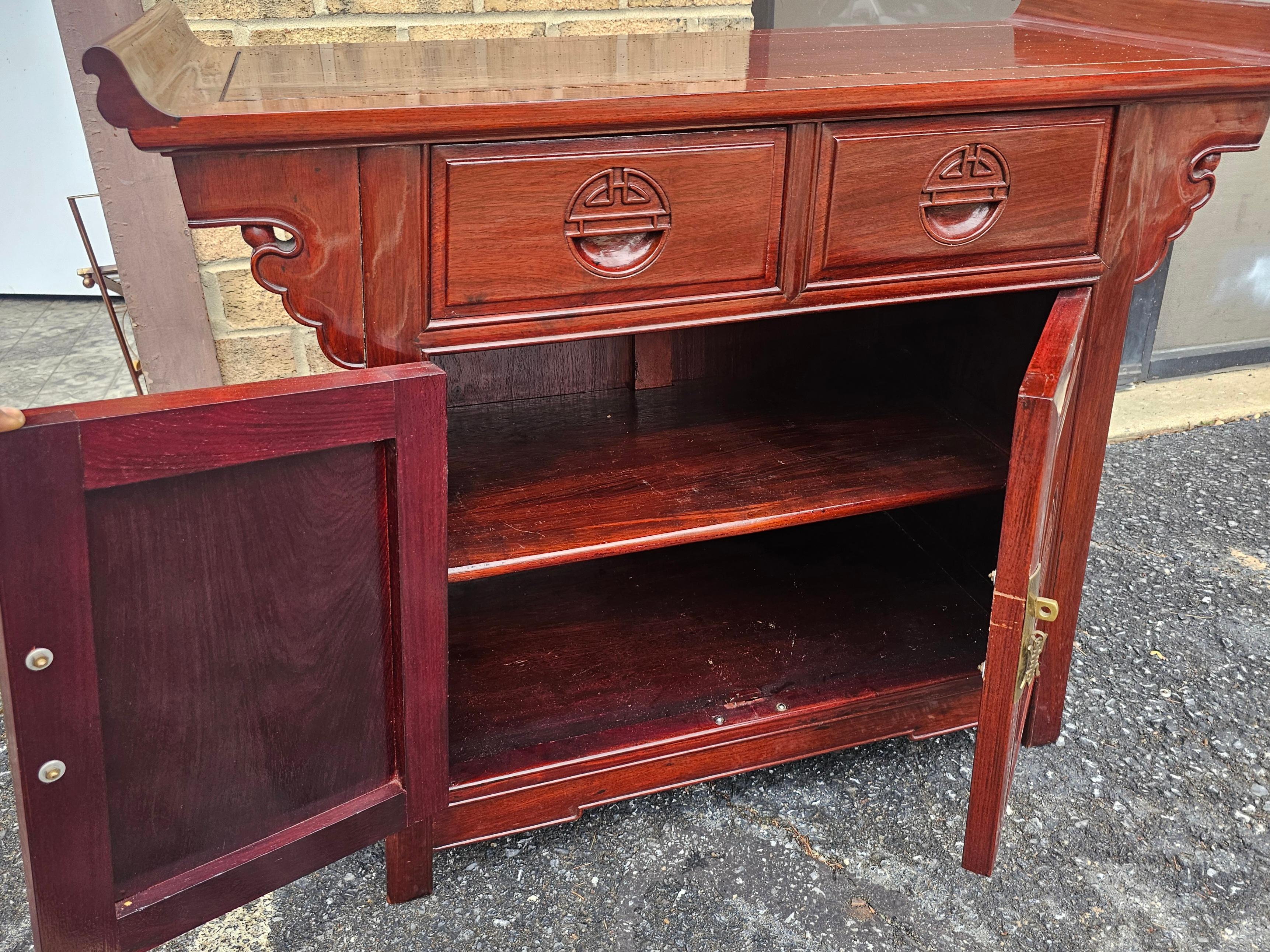 Contemporary Chinese Carved Rosewood Altar Form Side Cabinet For Sale