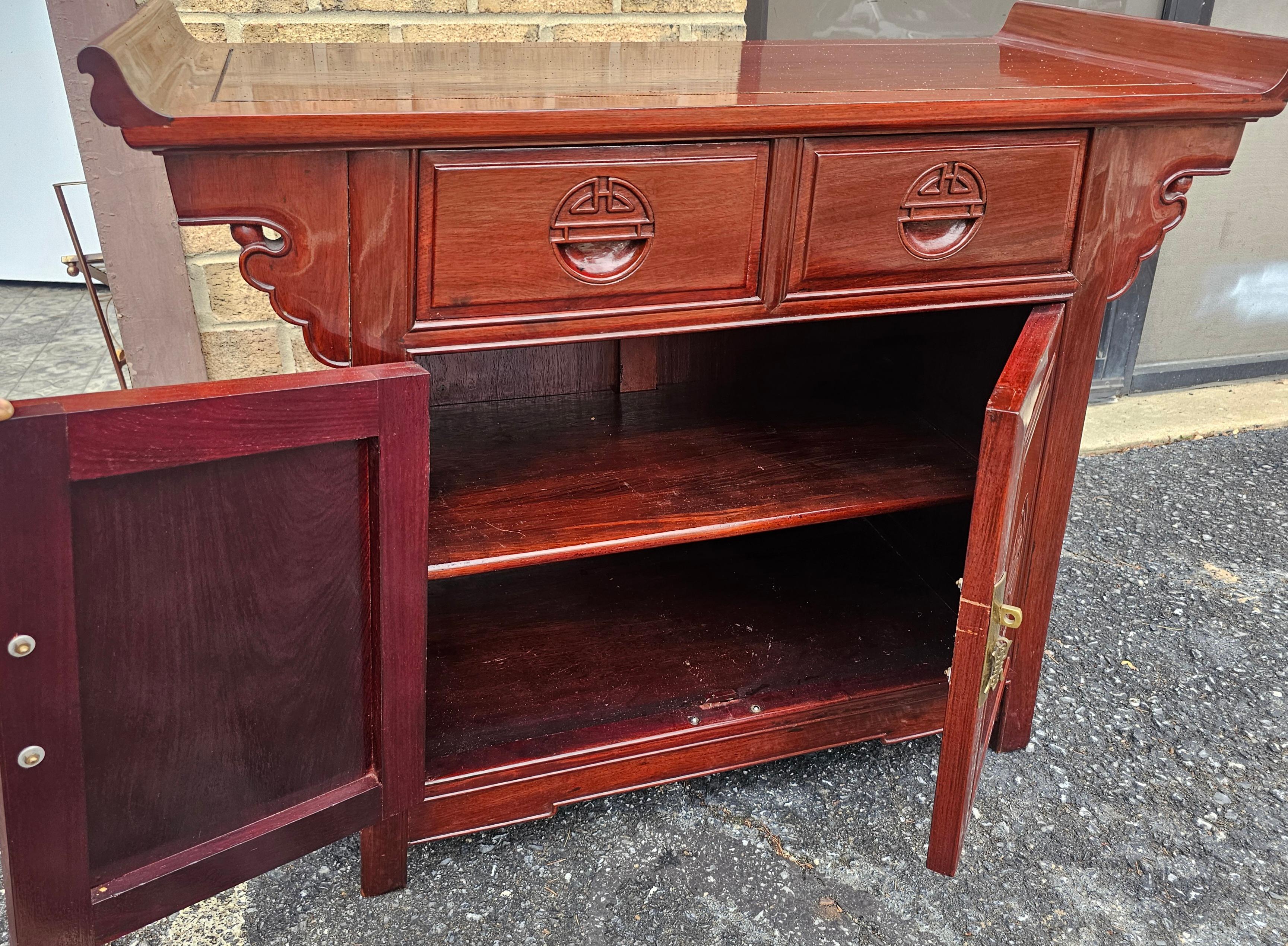 Chinese Carved Rosewood Altar Form Side Cabinet For Sale 1
