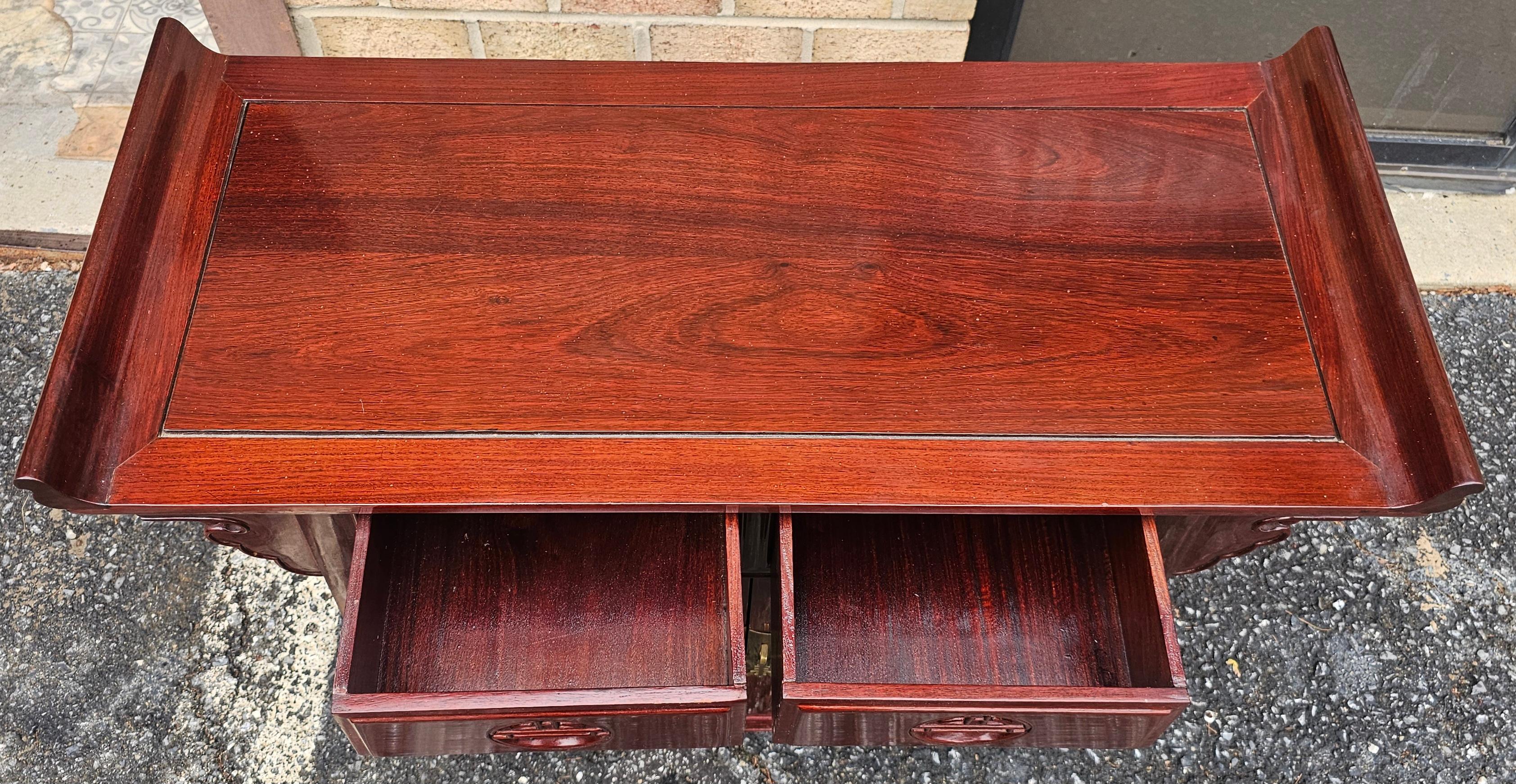 Chinese Carved Rosewood Altar Form Side Cabinet For Sale 2