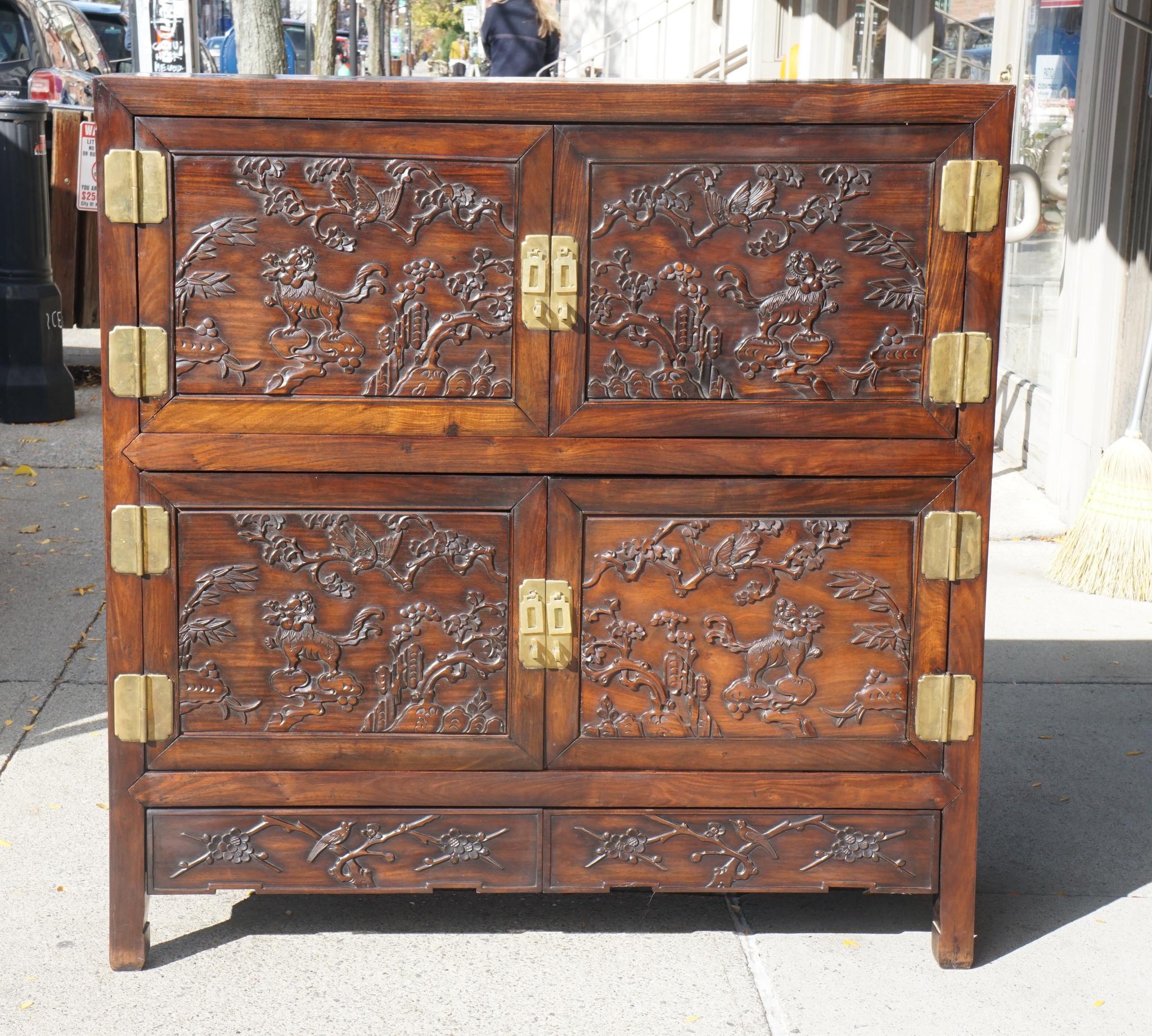 Ming Chinese Carved Rosewood Cabinet