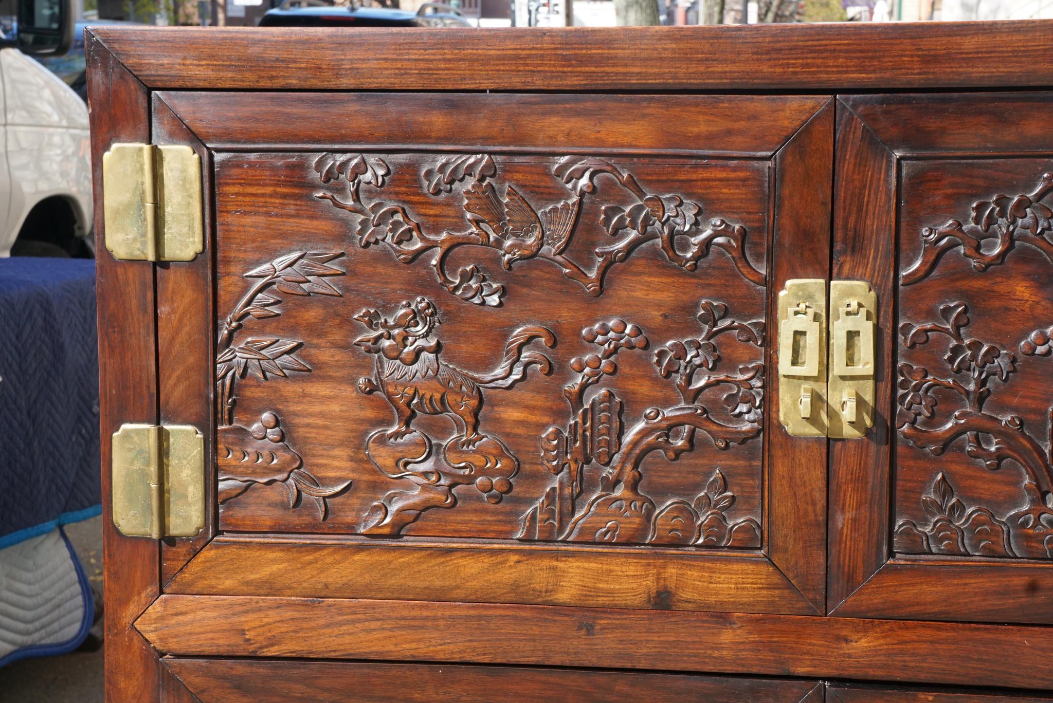 Chinese Carved Rosewood Cabinet In Good Condition In Hudson, NY
