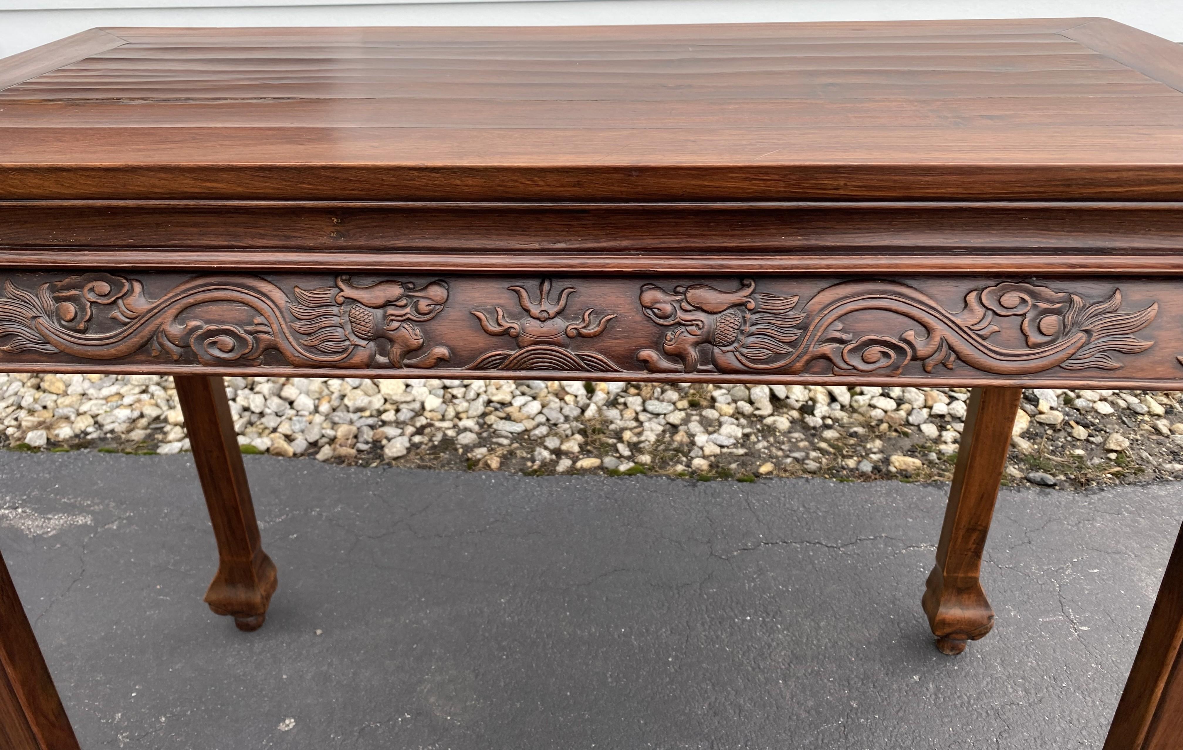 Chinese Carved Rosewood Console or Center Table with Cabriole Legs In Good Condition In Milford, NH