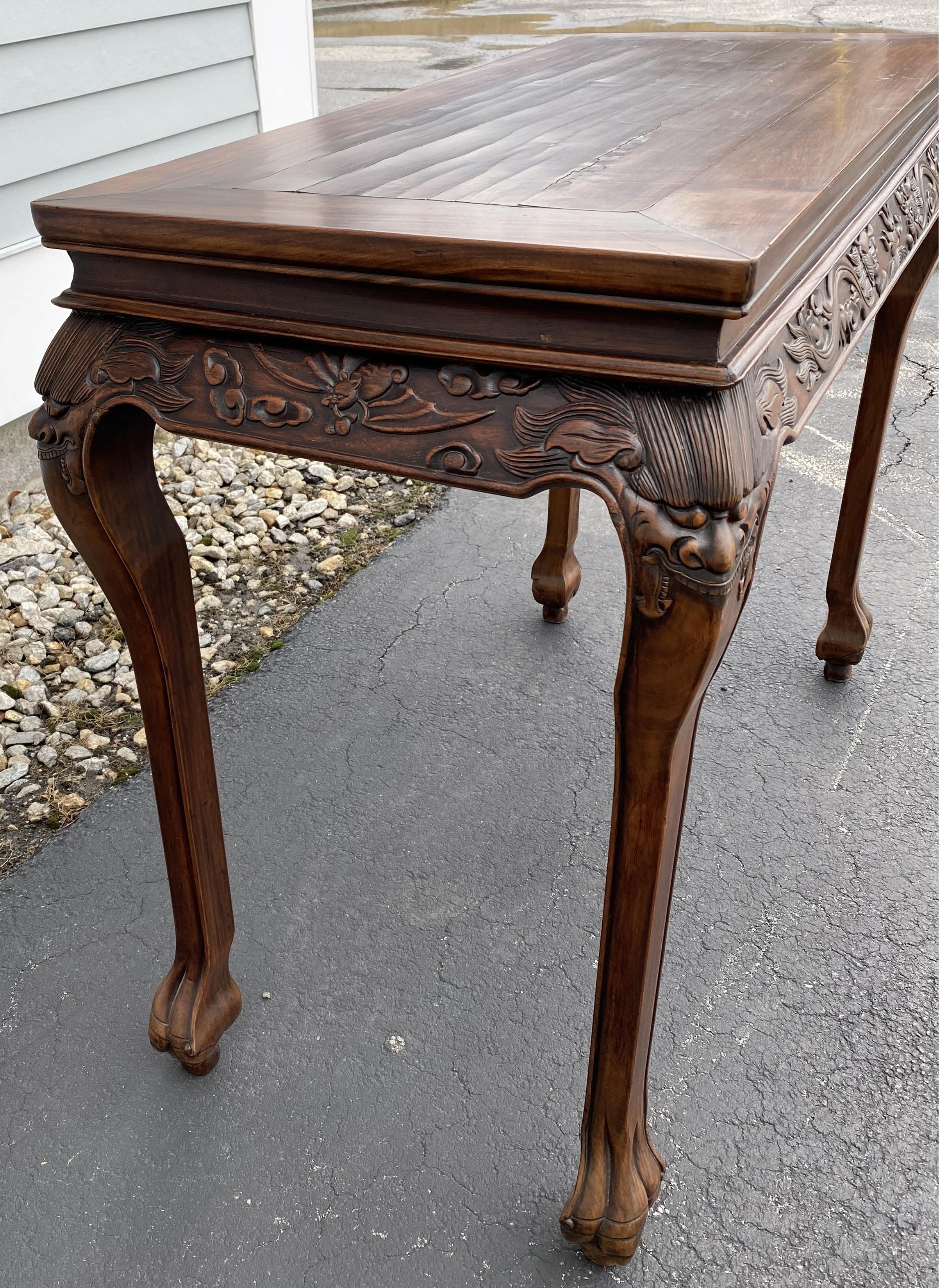 Chinese Carved Rosewood Console or Center Table with Cabriole Legs 1