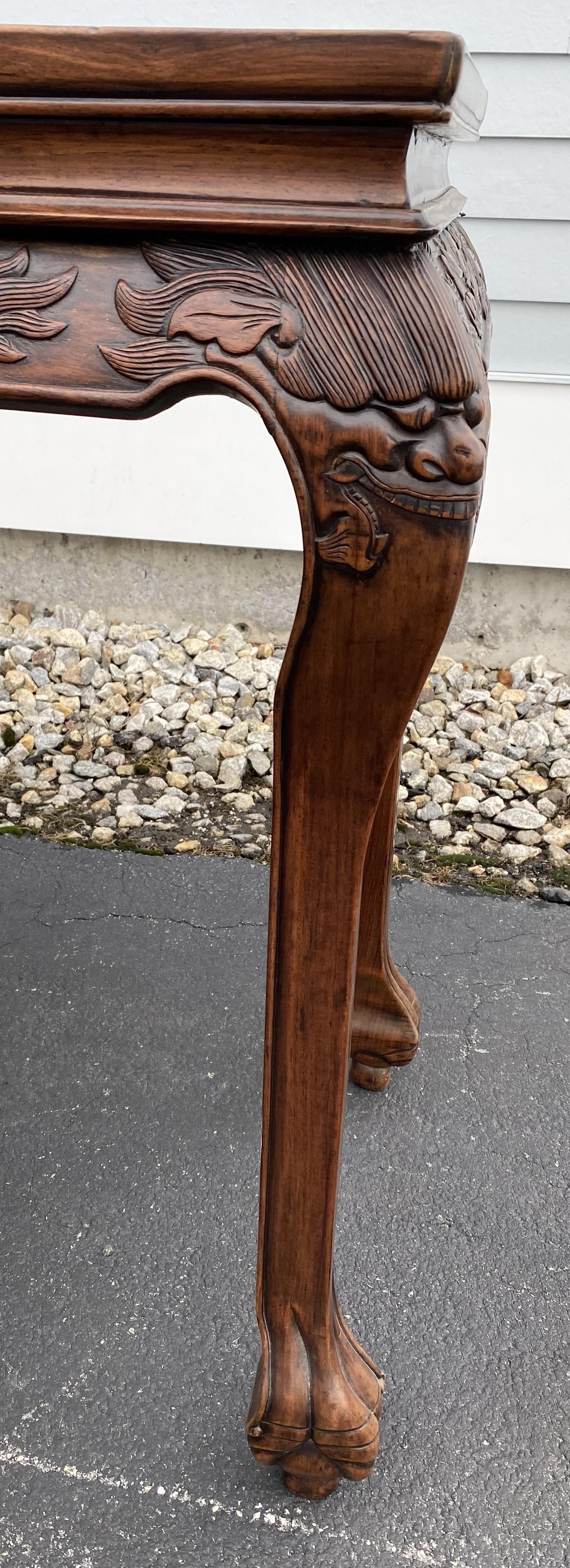 Chinese Carved Rosewood Console or Center Table with Cabriole Legs 4