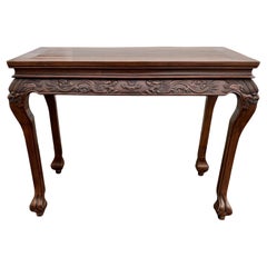 Chinese Carved Rosewood Console or Center Table with Cabriole Legs