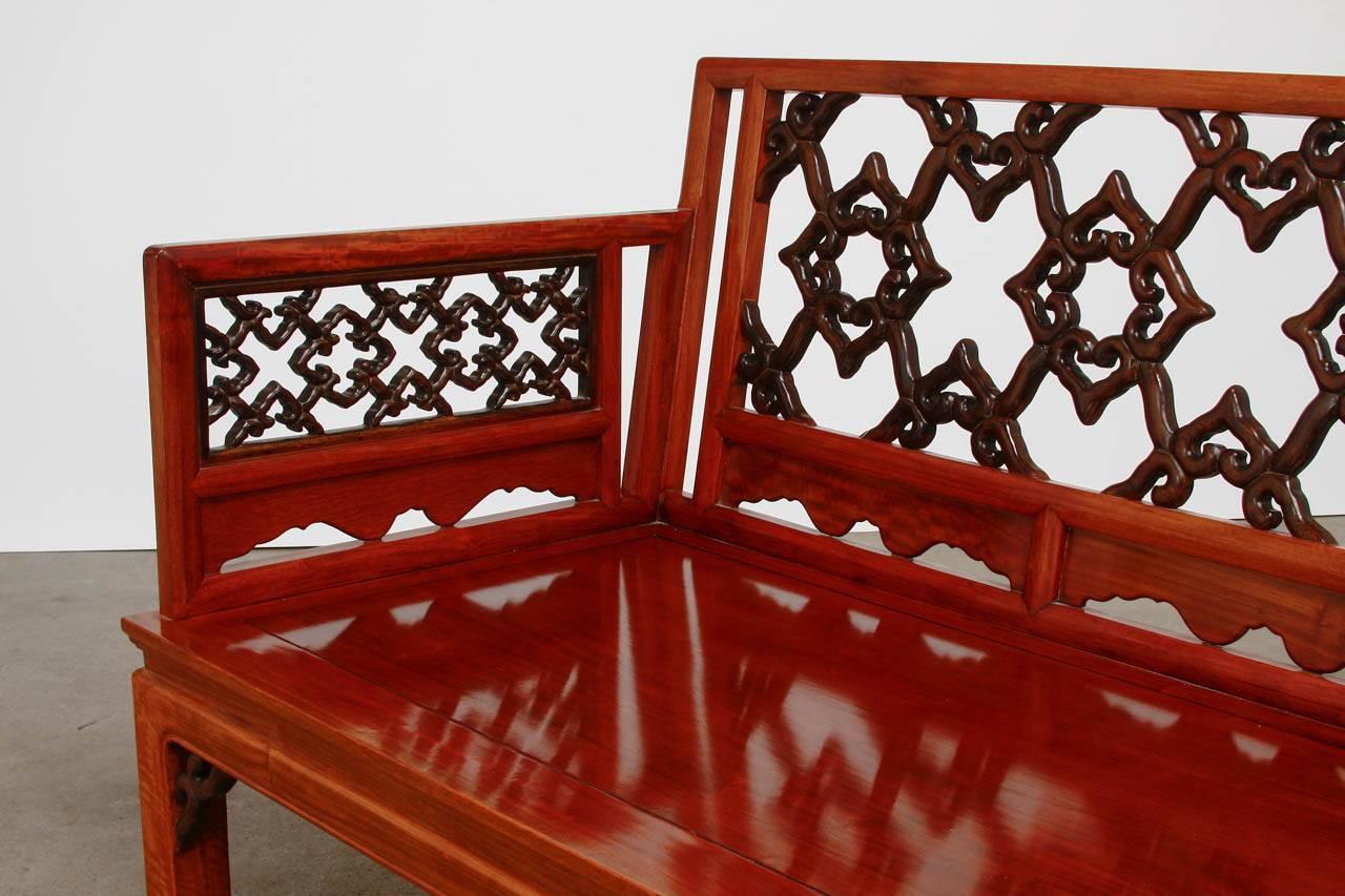 Chinese Export Chinese Carved Rosewood Daybed or Bench