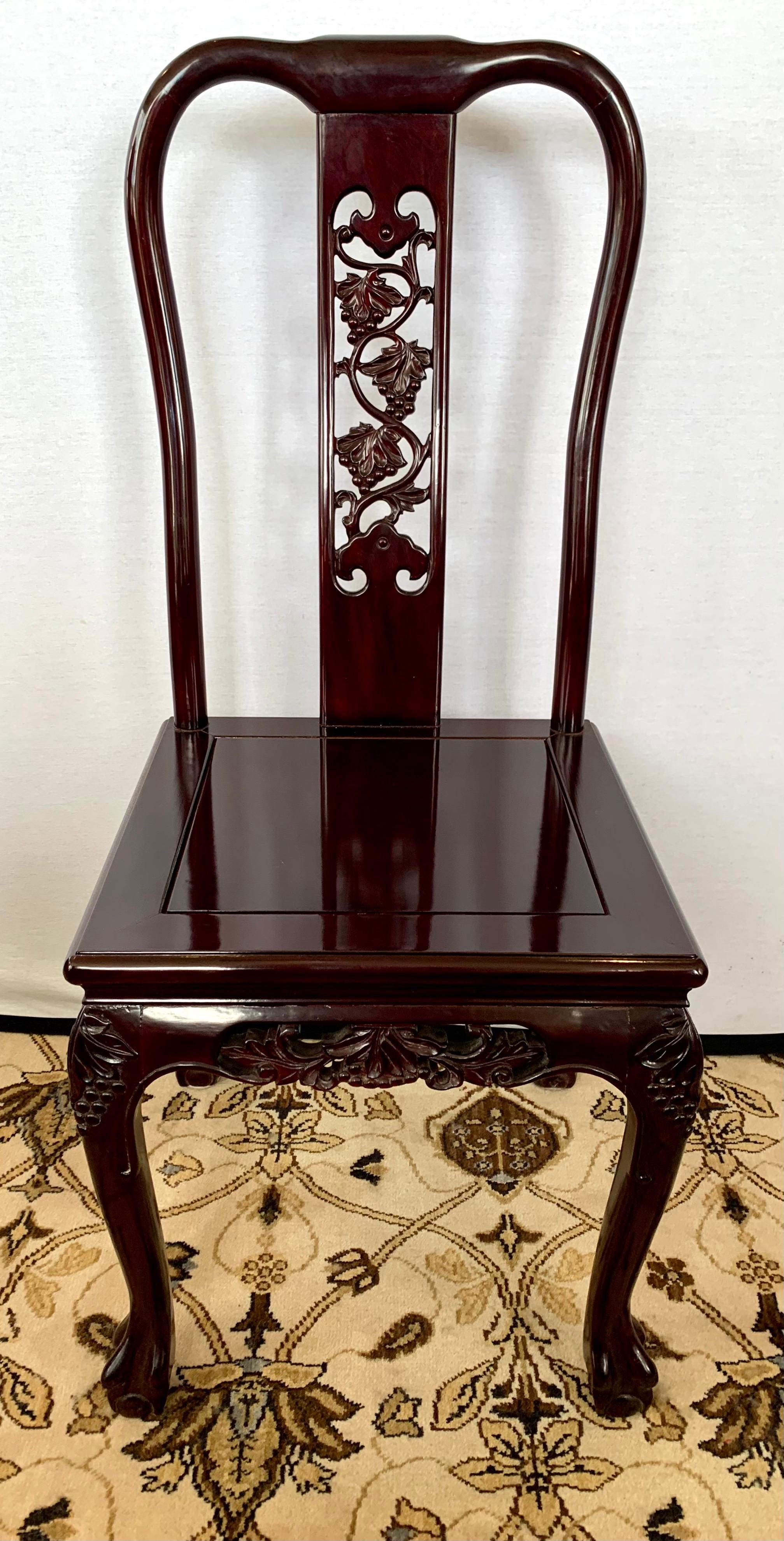 Chinese Carved Rosewood Dining Set, Round Pedestal Table & Eight Matching Chairs 2